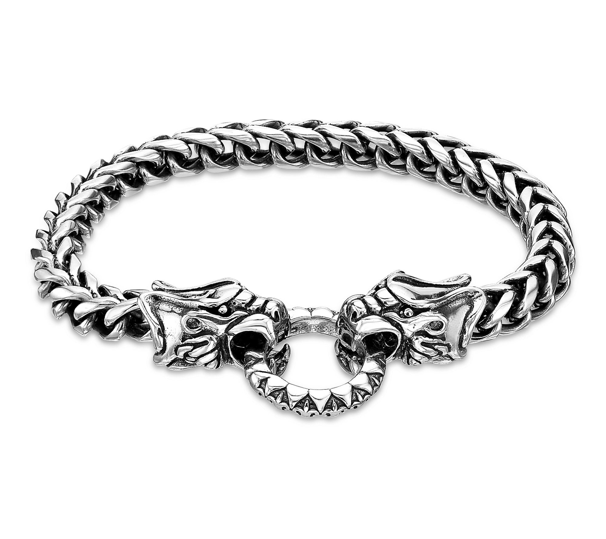 LYNX Men's Stainless Steel Dual Dragon Head Chain Bracelet