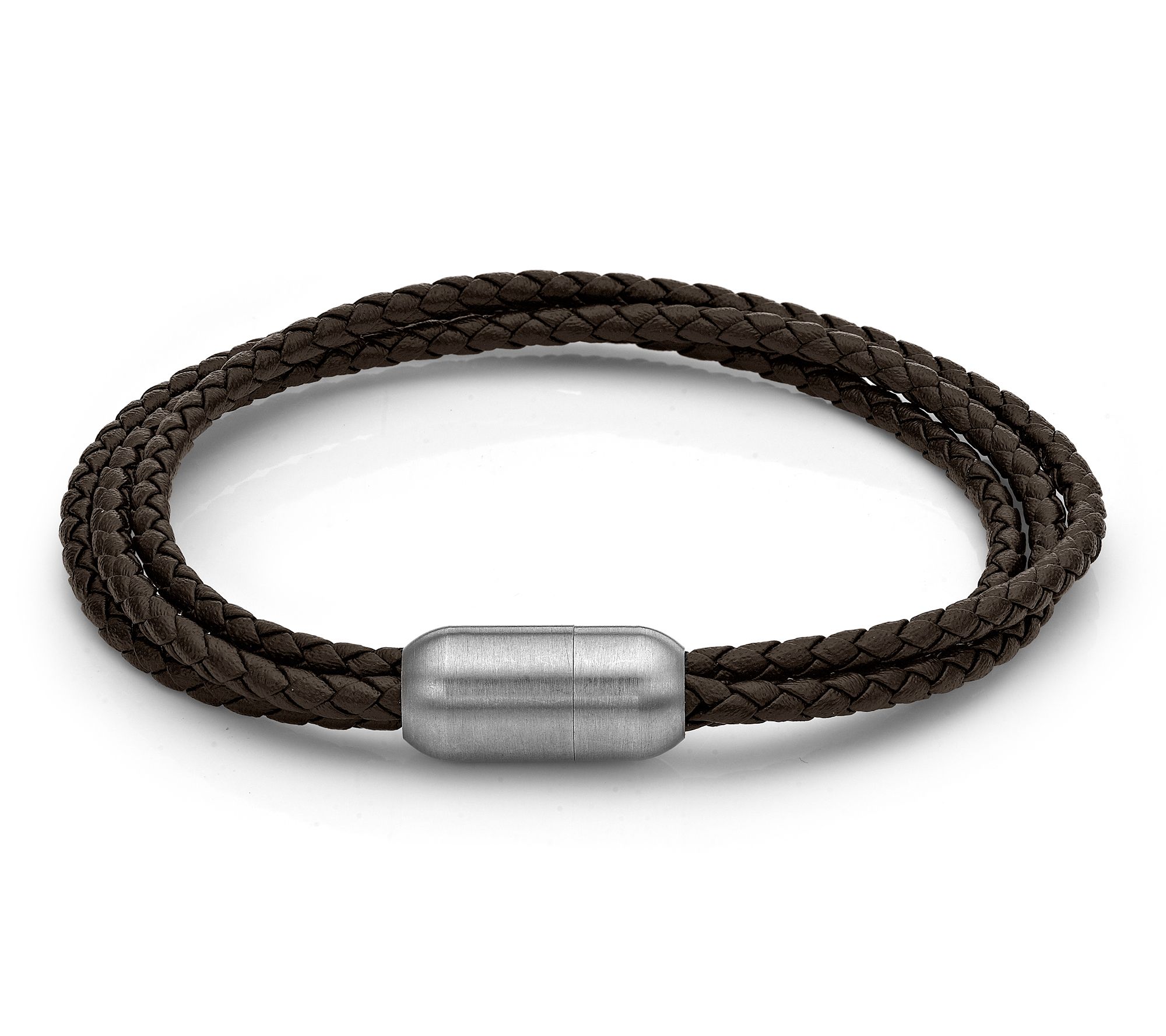 LYNX Men's Stainless Braided Brown Leather Bracelet