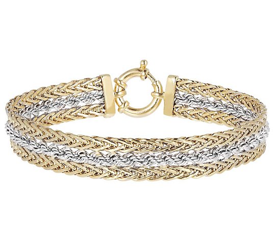 Italian Gold 6-3/4" Two-Tone Rope Bracelet , 14K Gold 8.8g