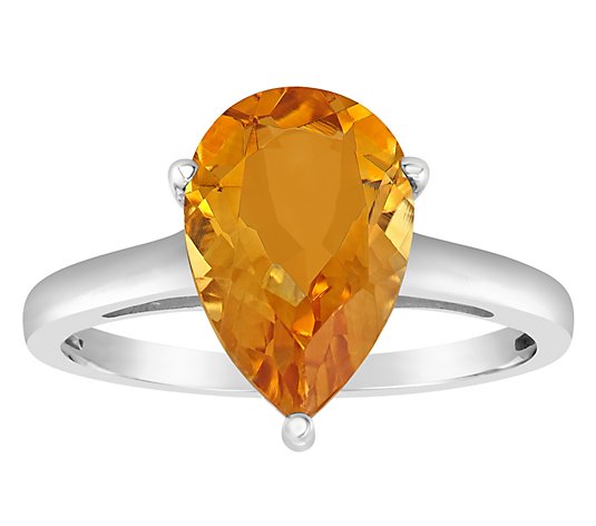 Sterling Silver Pear-Shaped Solitaire Gemstone Ring
