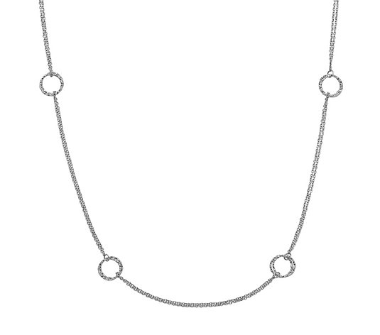 Italian Silver Textured Circle Link Station Necklace, 5.0g