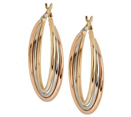 EternaGold Tri-color Triple Hoop Earrings 14K Gold - Page 1 — QVC.com