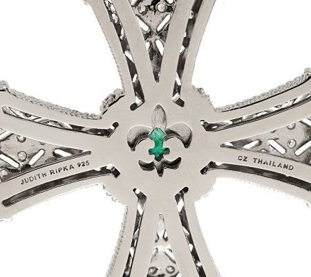 Judith Ripka 0.95 ct Emerald & Diamonique Pia Estate Cross Enhancer ...