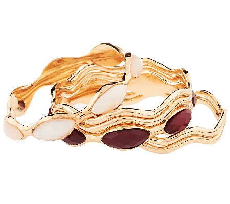 Set of 6 Wave Design and Faceted Stone Bangles - QVC.com