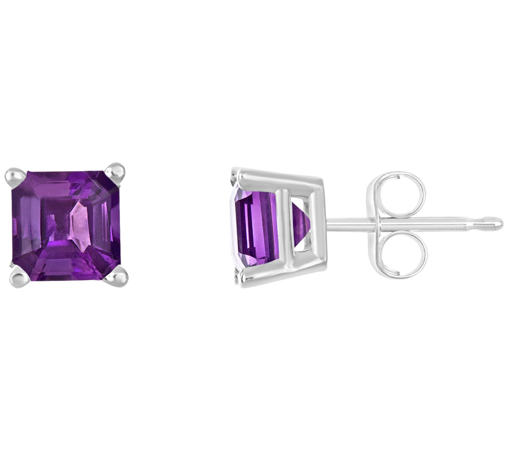 Sterling Asscher-Cut Gemstone Stud Earrings