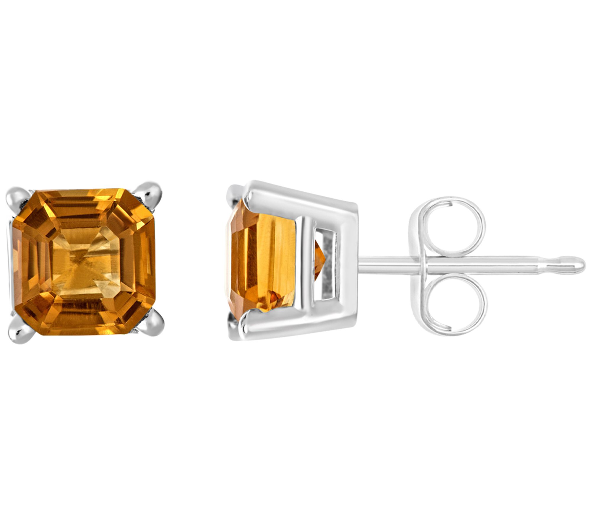 Sterling Asscher-Cut Gemstone Stud Earrings