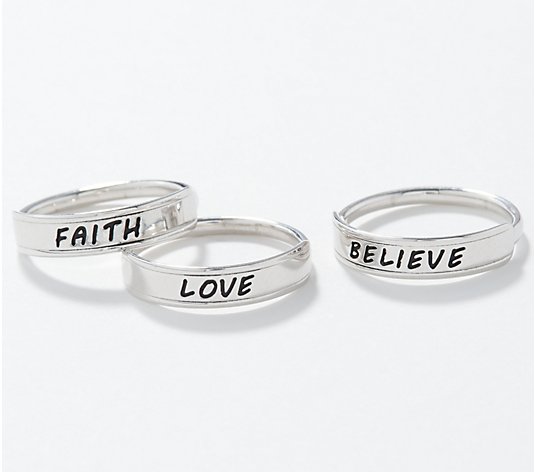 Italian Silver Set of 3 Polished Inspiration Rings