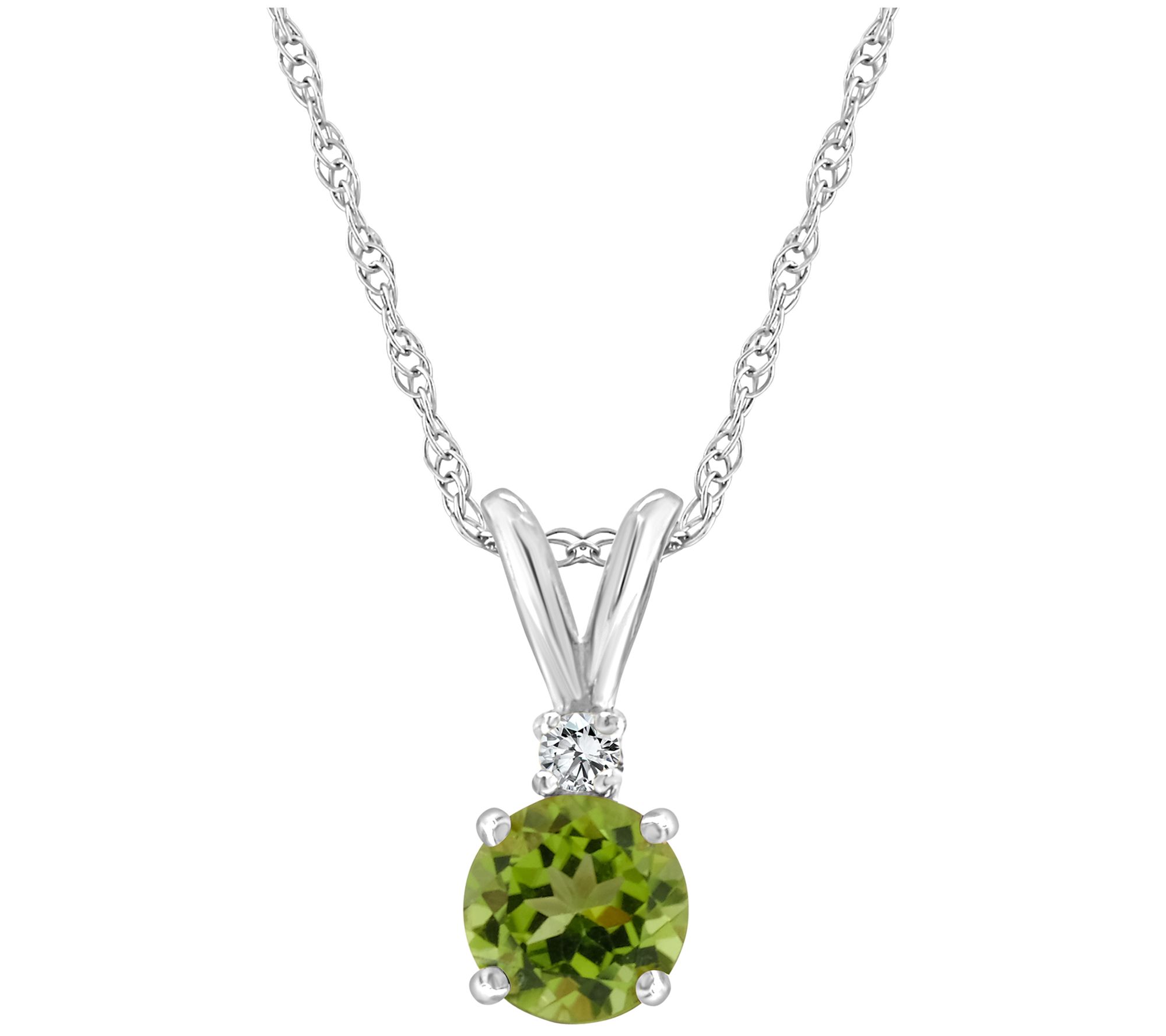 14K Gold 0.55 cttw Peridot & Diamond Accent Pendant w/ Chain