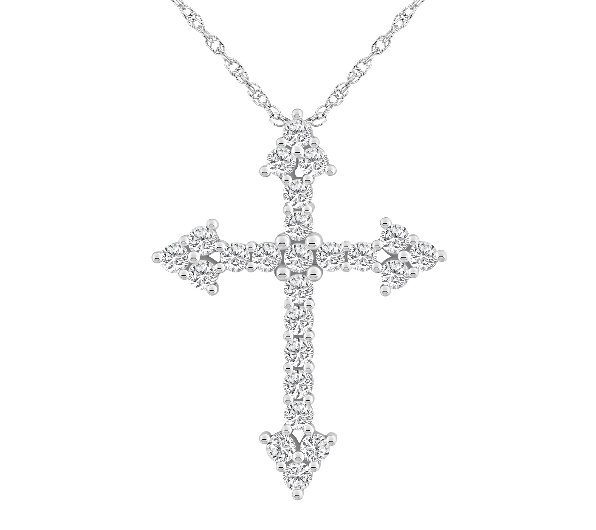 Affinity 1.50 cttw Diamond Pointed Cross Pendant w/ Chain, 14K