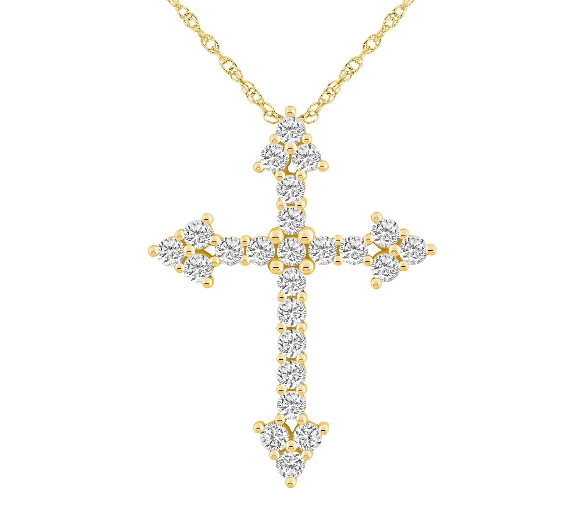 Affinity 1.50 cttw Diamond Pointed Cross Pendant w/ Chain, 14K