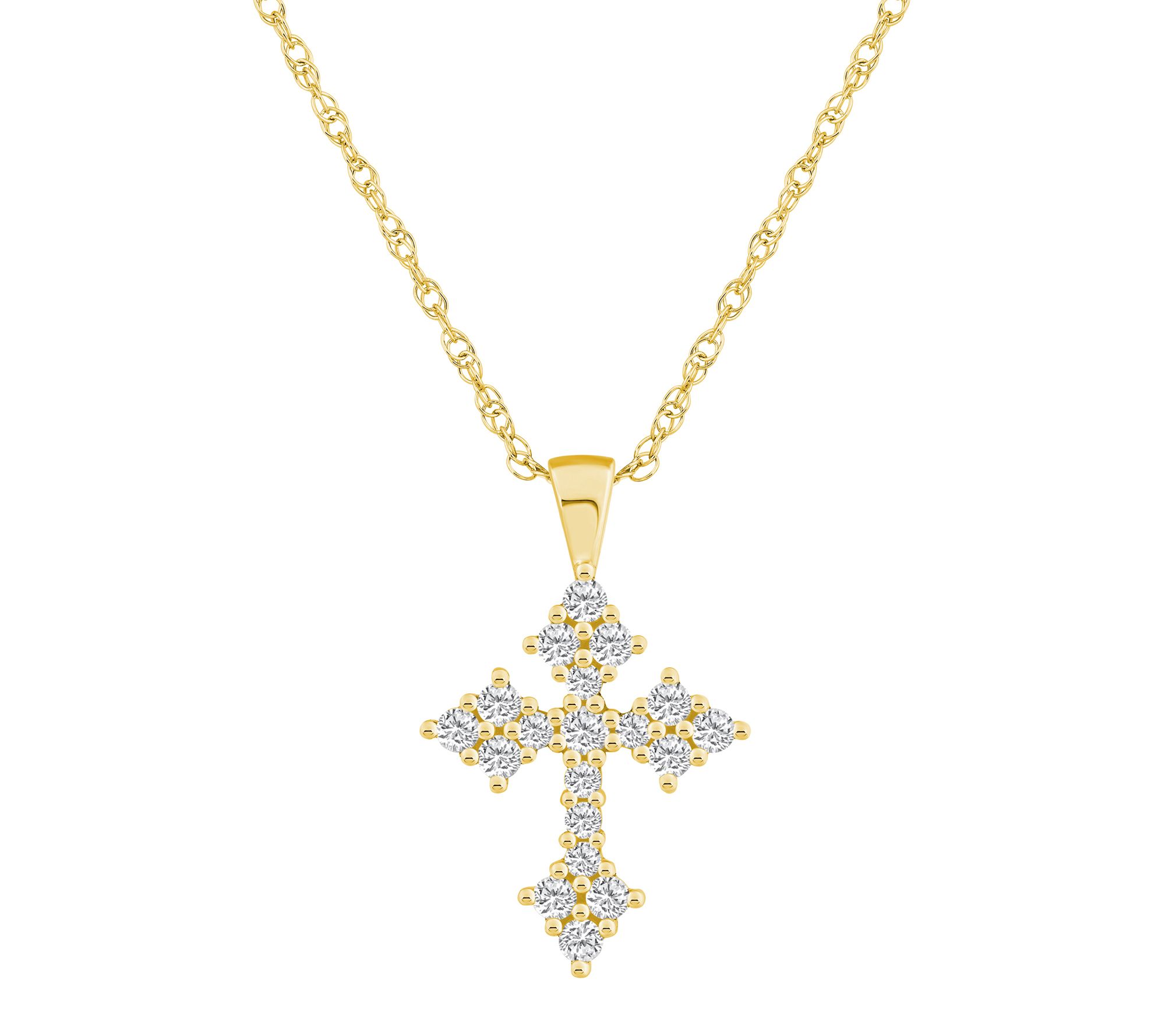 Affinity 0.50 cttw Diamond Cross Pendant w/ Cha in, 14K Gold