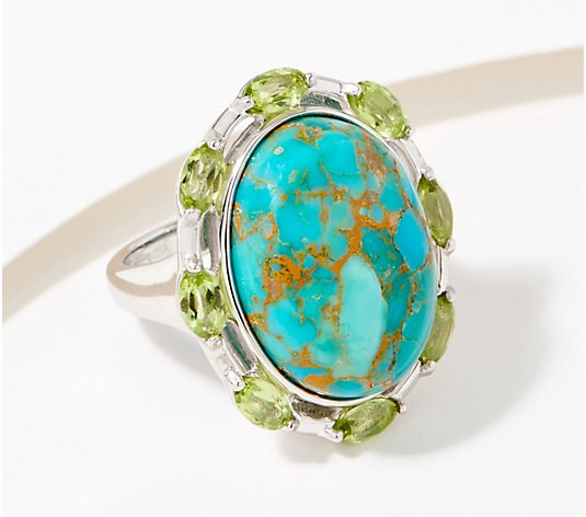 Generation Gems Sonoran Turquoise and Peridot Oval Ring, Sterling
