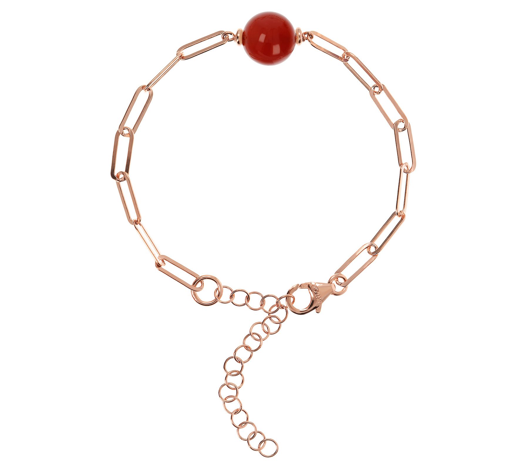Italian Silver Gemstone Paperclip Bracelet, 18KRose Plated