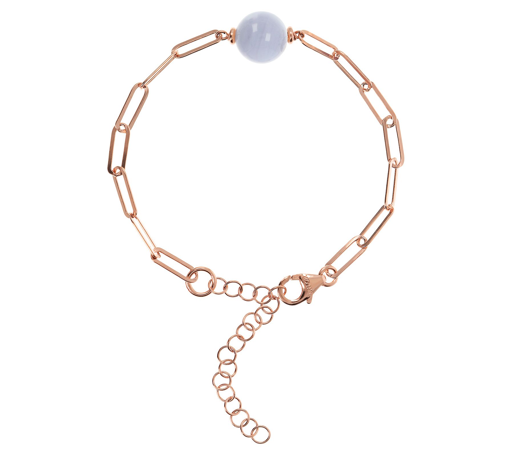 Italian Silver Gemstone Paperclip Bracelet, 18KRose Plated