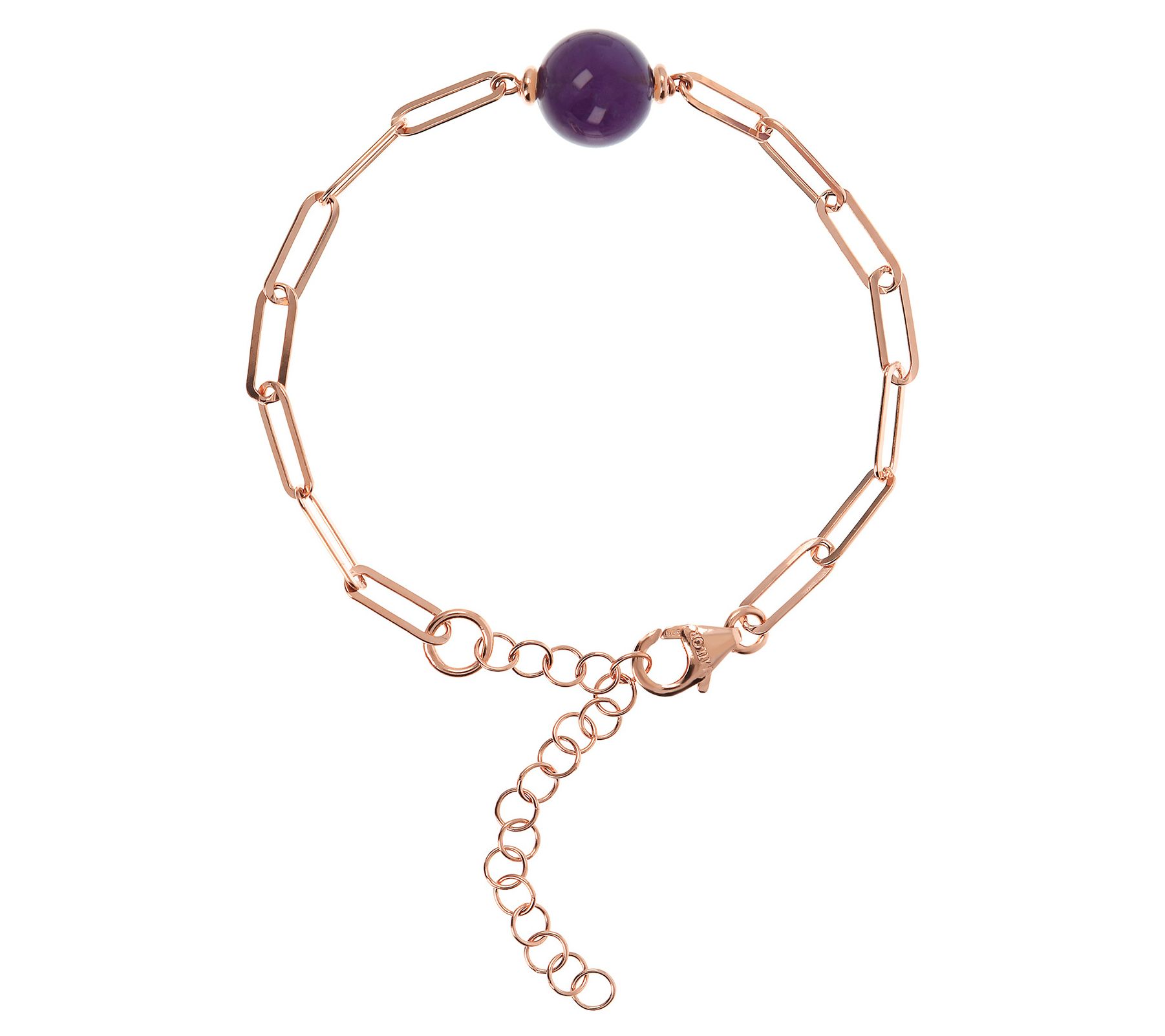 Italian Silver Gemstone Paperclip Bracelet, 18KRose Plated