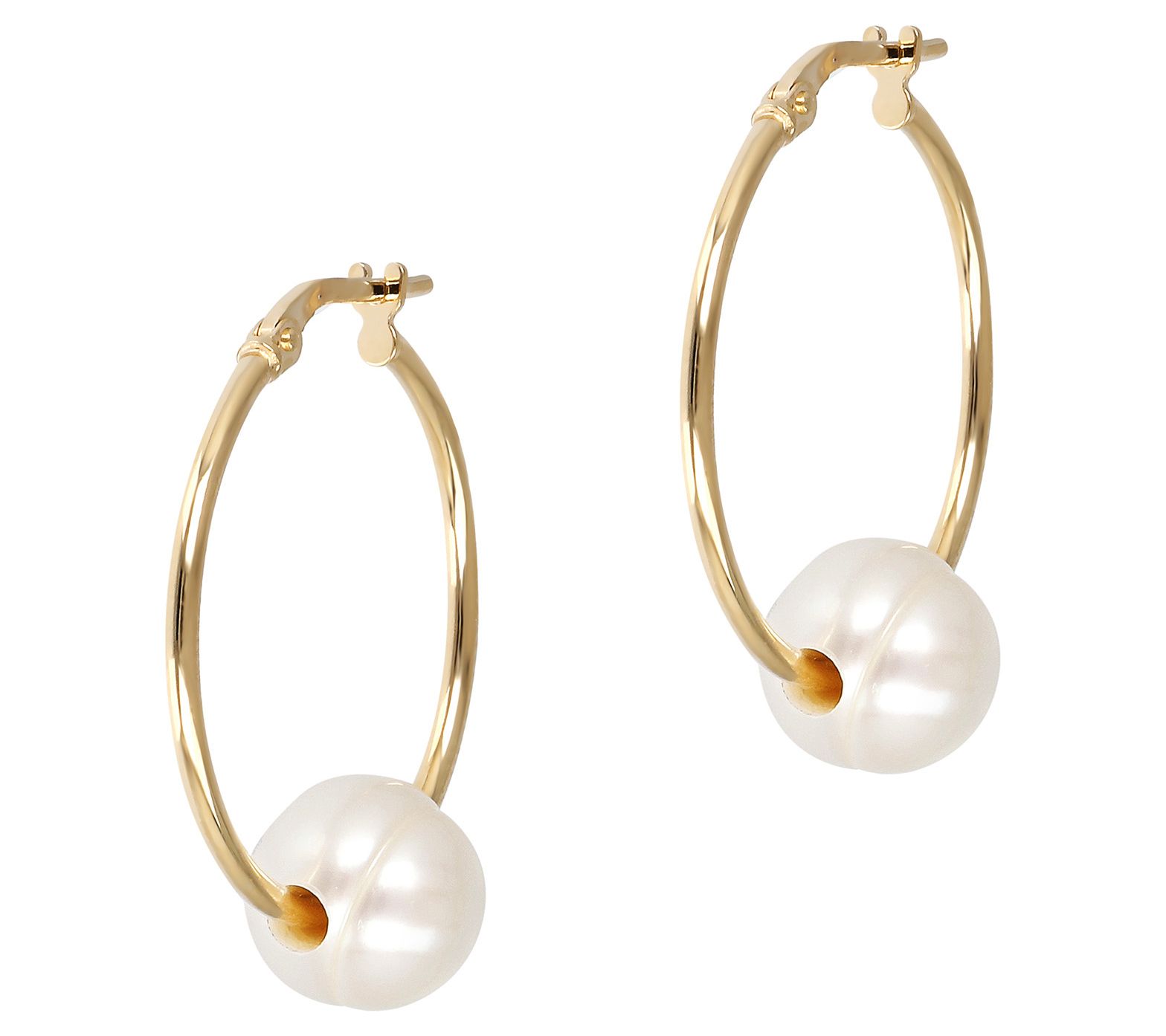 Honora Cultured Pearl 1" Hoop Earrings, Sterling Silver