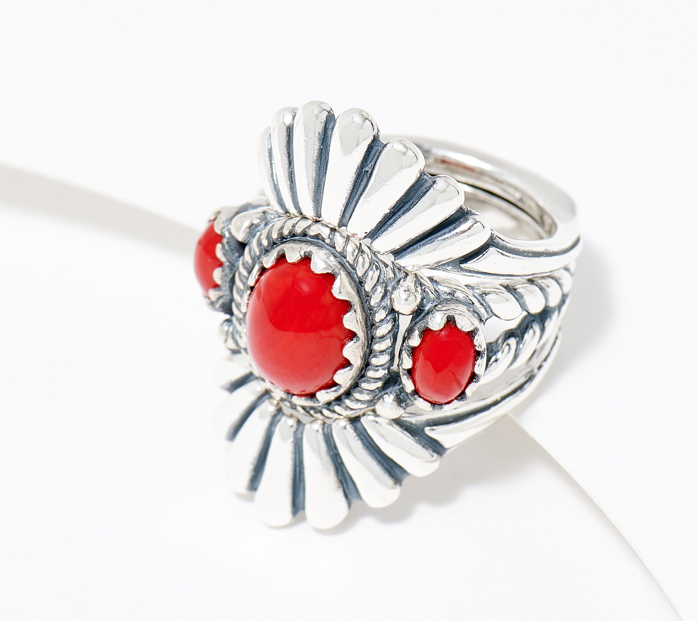 "As Is" American West Sterling Three Gemstone Ring and Ring Guard