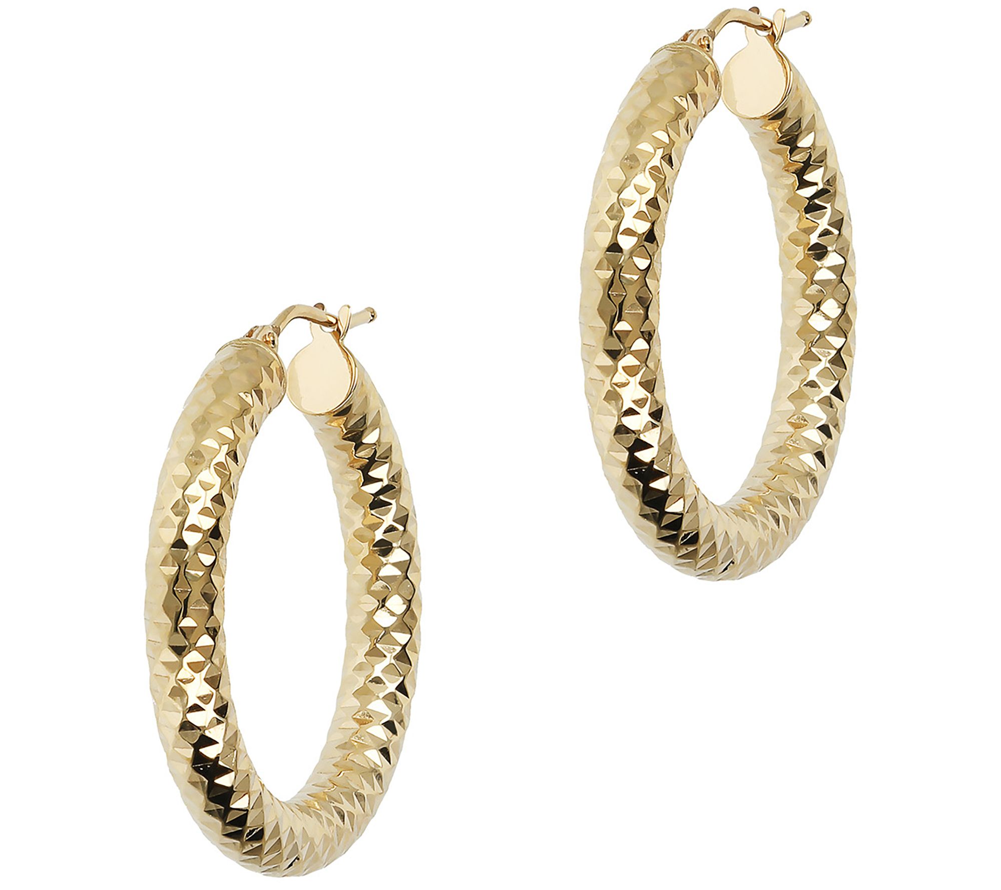 Italian Gold Diamond Cut Round Hoop Earrings, 10K - QVC.com