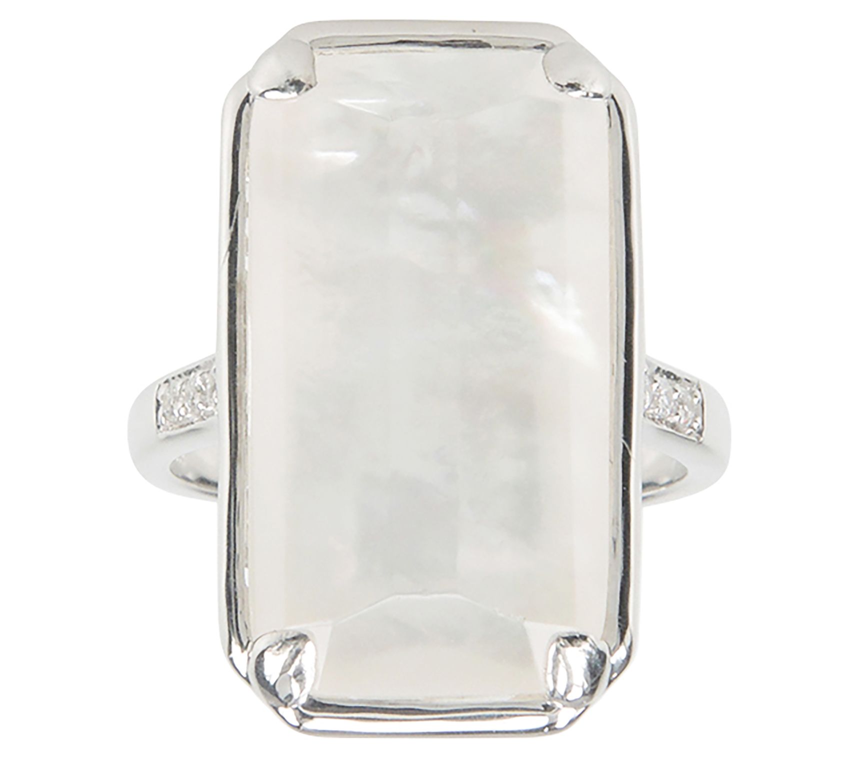 Diamonique Mother of Pearl Doublet Ring, Sterling Silver