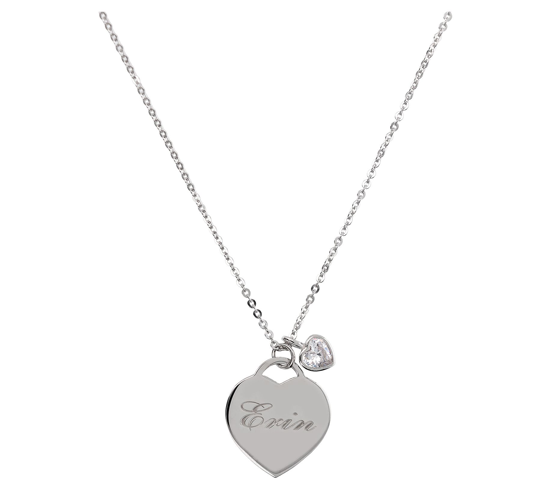 Diamonique Charm & Personalized Heart Necklace,Sterling