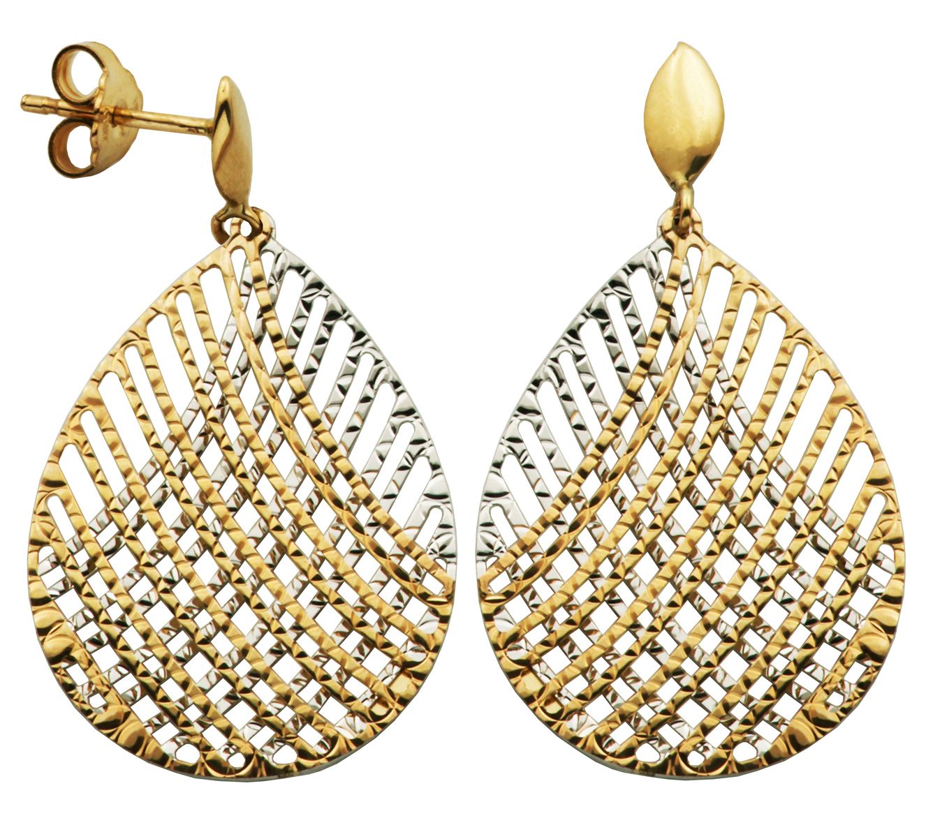 10K Gold Two-Tone Cross Hatch Dangle Earrings