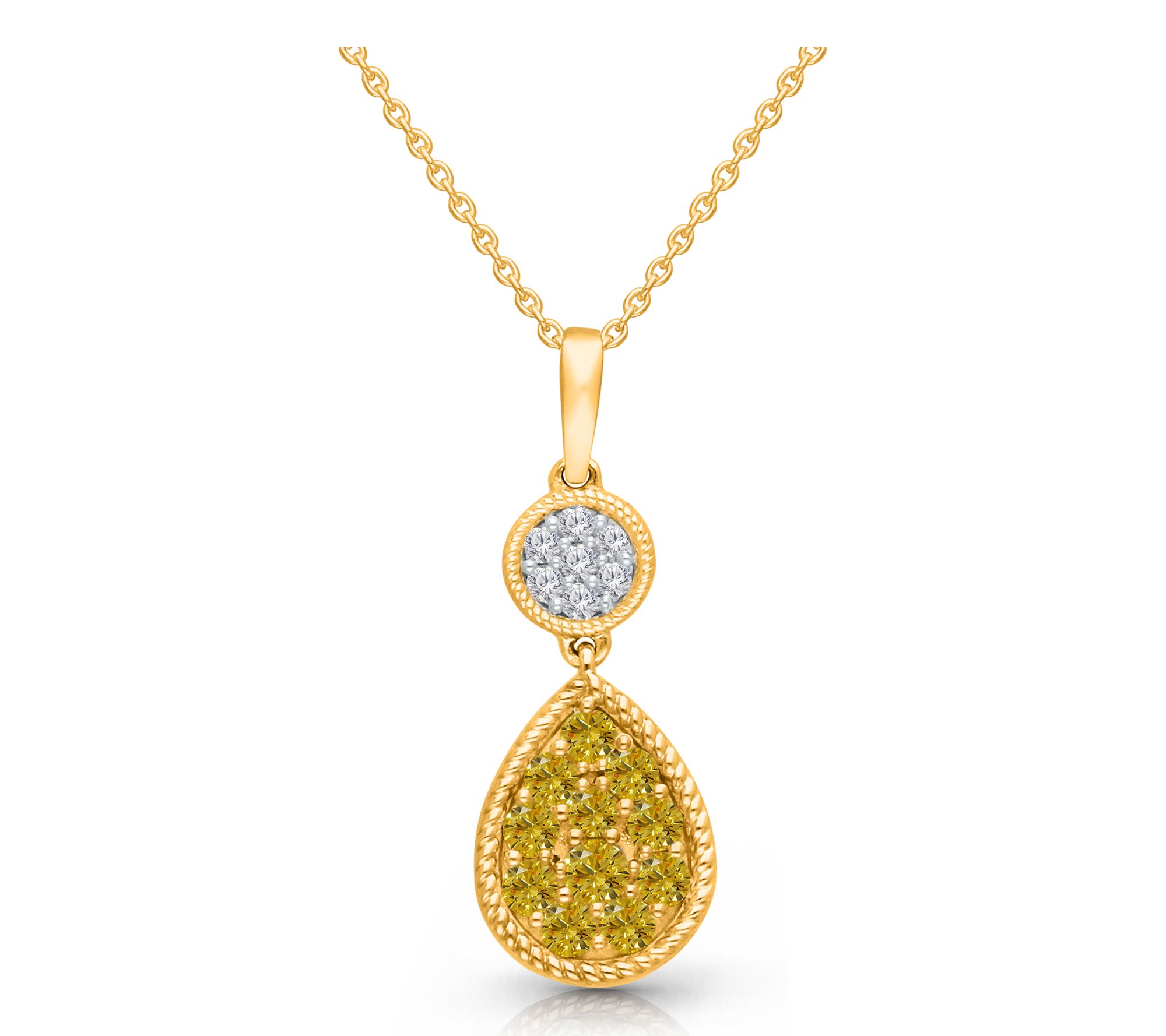 KALLATI Two-Tone Diamond Drop Pendant w/ Chain