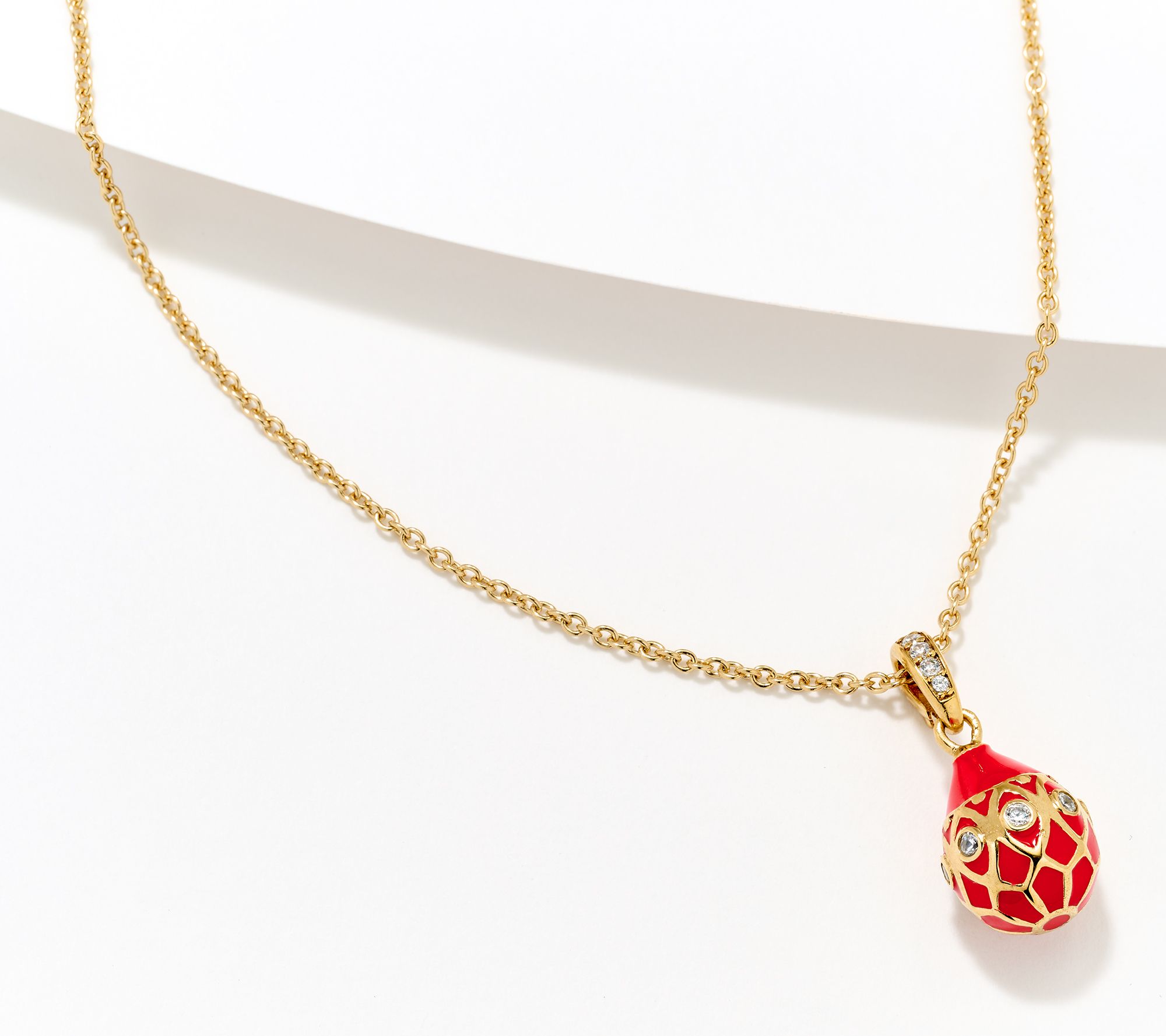 Diamonique x Prince Dimitri Enamel Egg Necklace, 14k Gold Plated