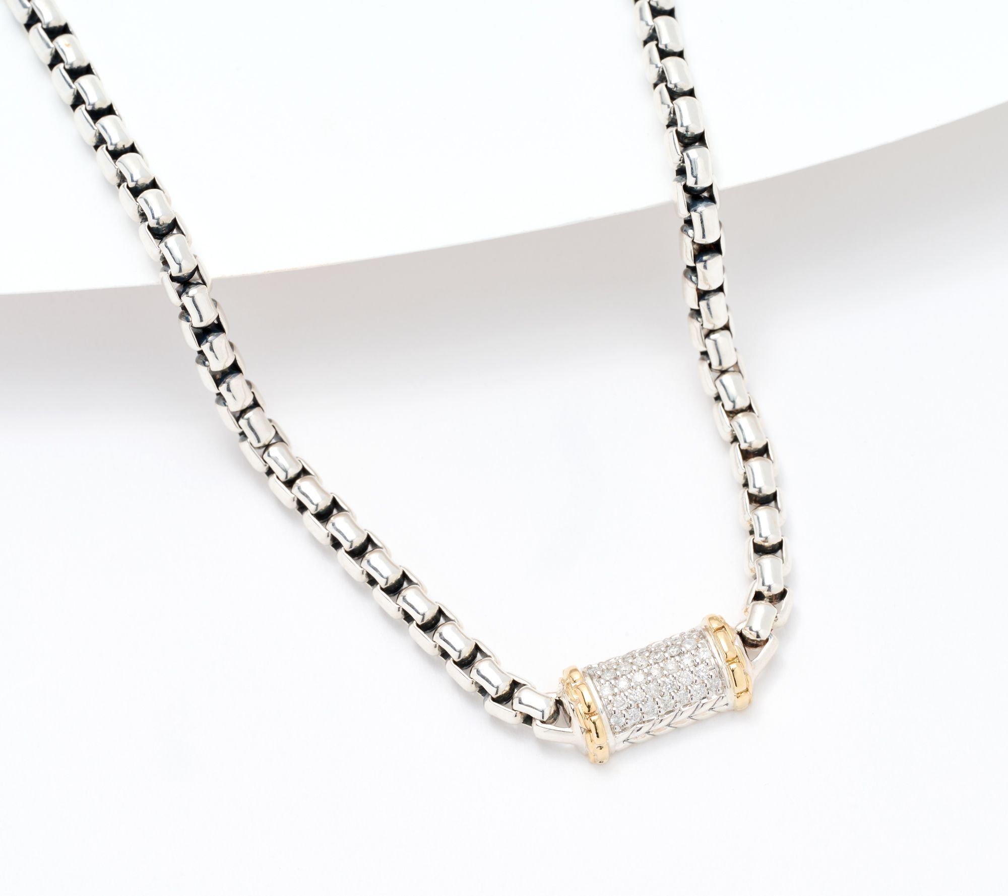 JAI Sterling Silver & 14K Diamond 3.7mm Box Chain Necklace