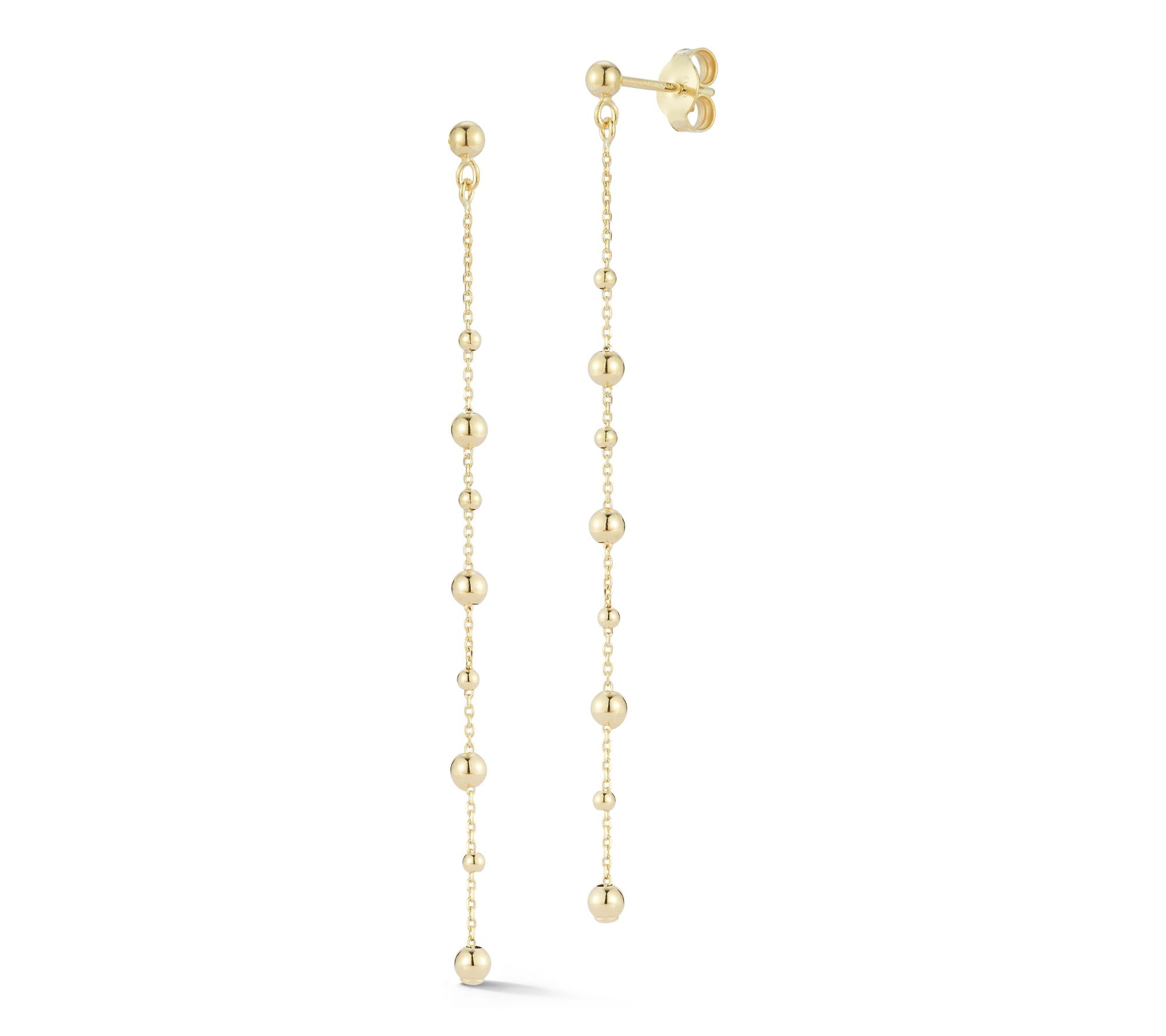 Italian Gold 2-3/4" Ball Chain Dangle Earrings,14K