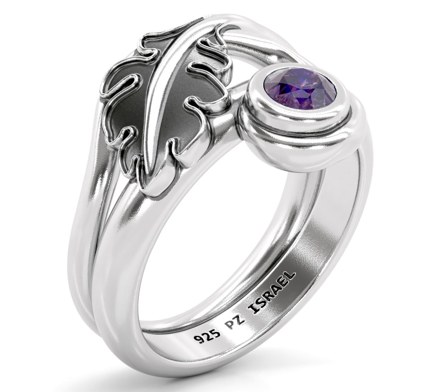 Or Paz Leaf Design Gemstone Ring