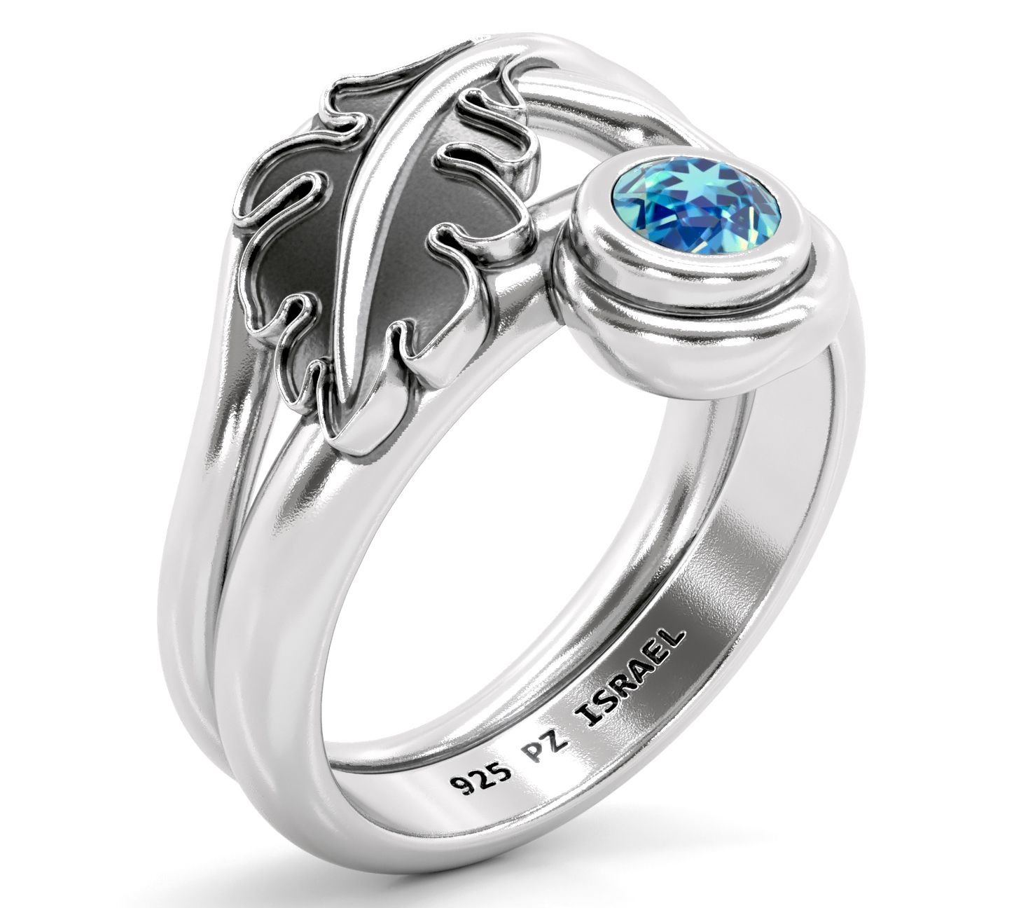 Or Paz Leaf Design Gemstone Ring