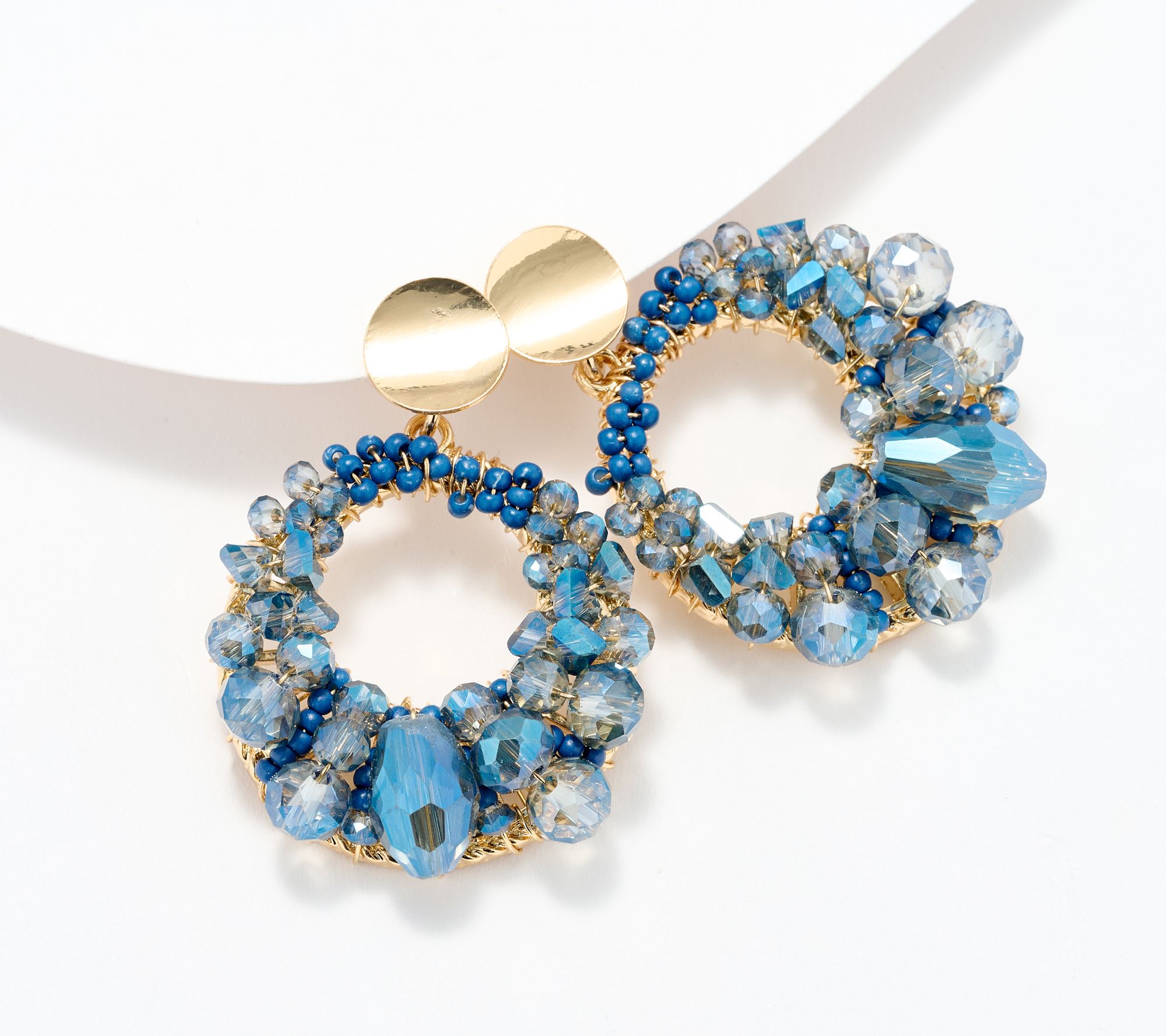Susan Graver Glass Bead Cluster Wire Wrapped Earrings