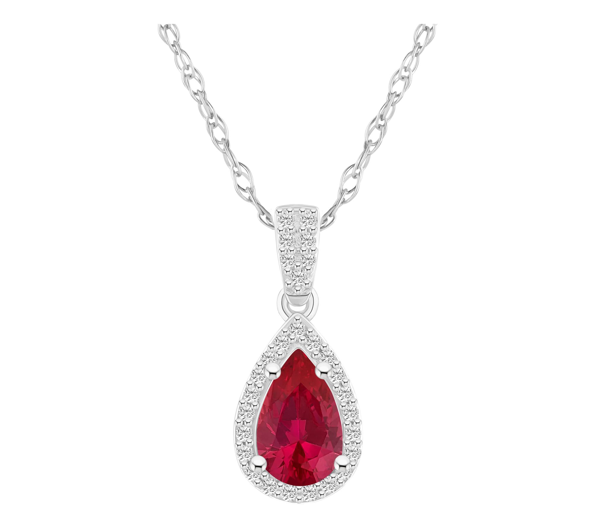 Affinity Gems Pear Cut Created Gemstone Halo Necklace, 10K