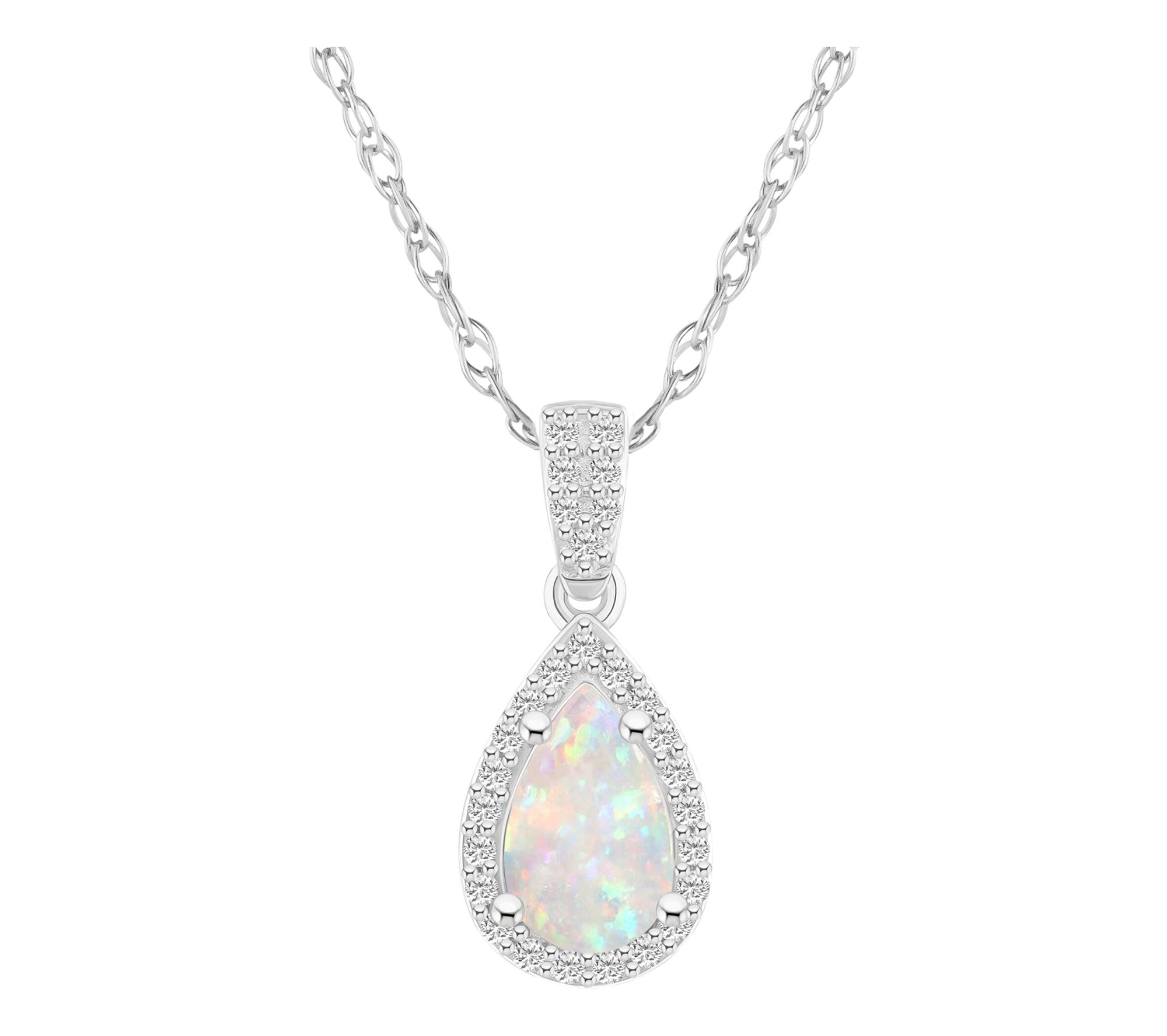 Affinity Gems Pear Cut Created Gemstone Halo Necklace, 10K