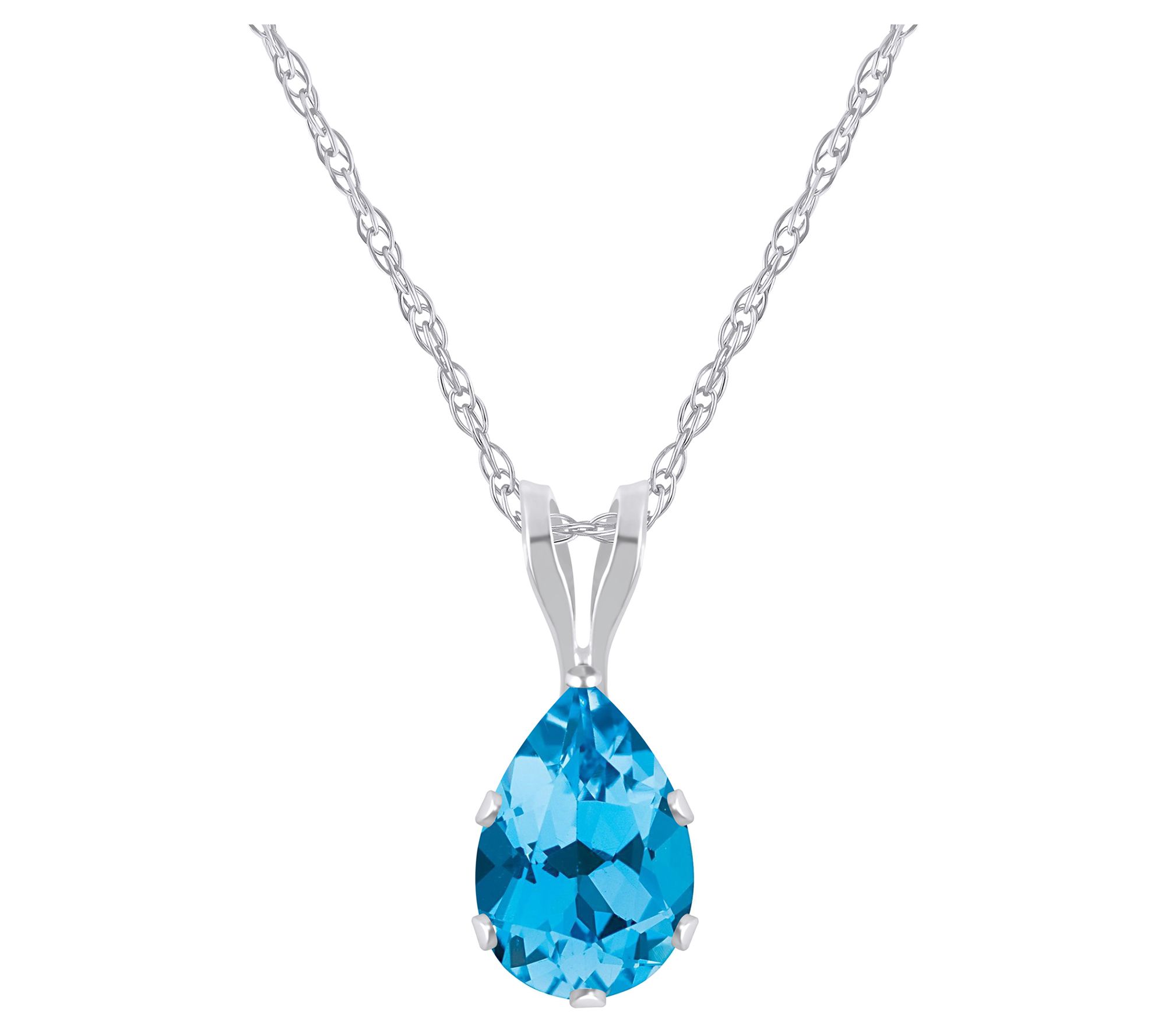 Affinity Gems Pear Gemstone Pendant w/ Chain, 10K White Gold