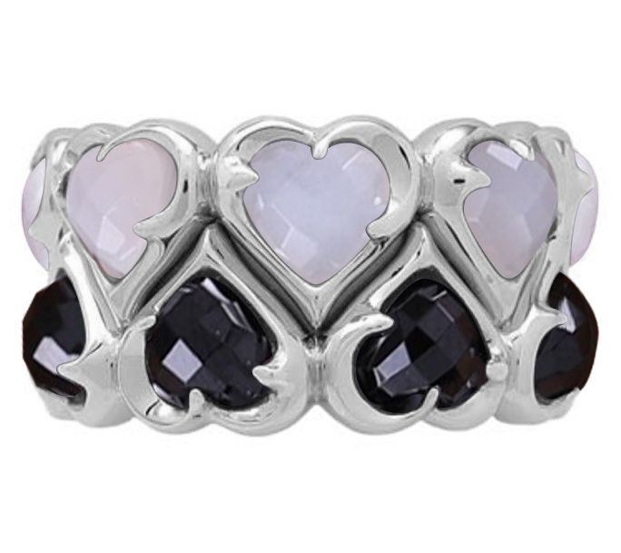 Margo Manhattan Sterling Moonstone & Spinel Love Ring Set