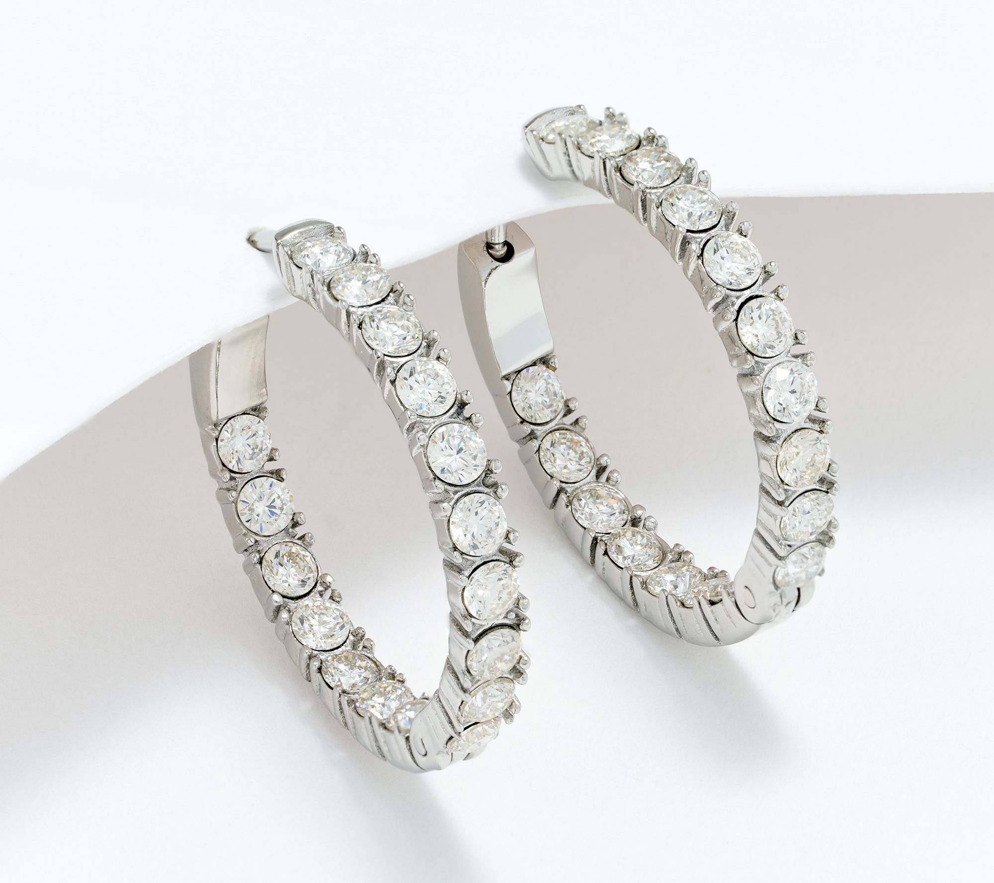Steel by Diamonique 1" Hinged Hoop Earrings