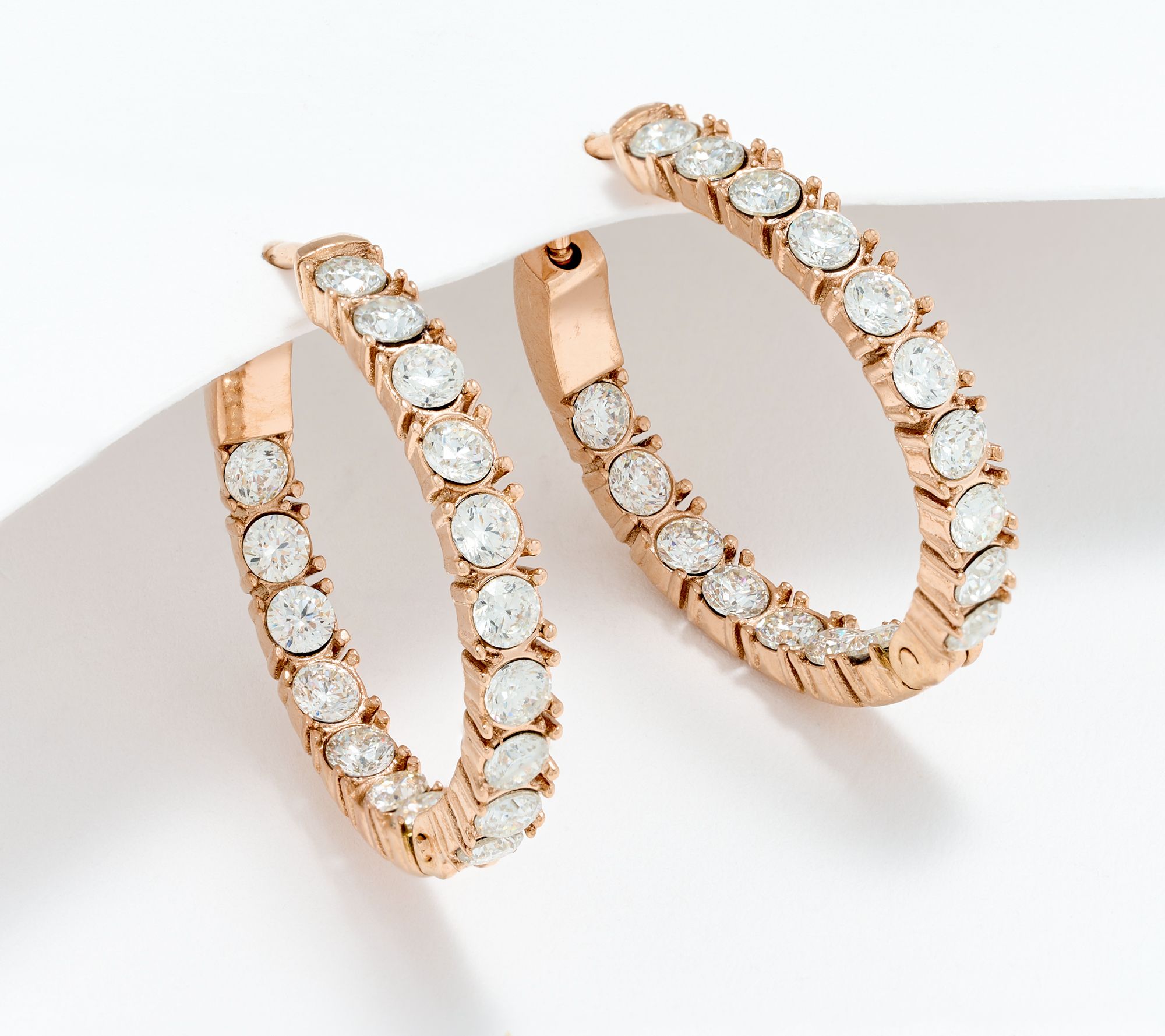 Steel by Diamonique 1" Hinged Hoop Earrings