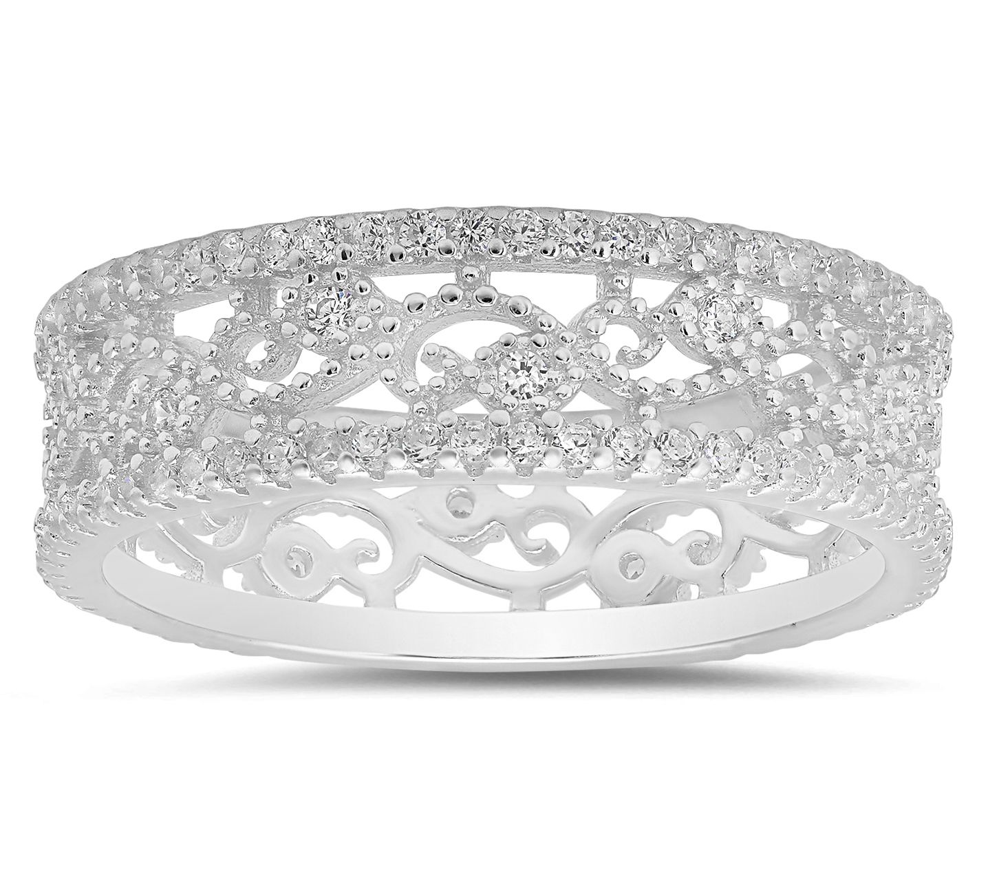 Diamonique Vintage Floral Eternity Band Ring, Sterling Silver