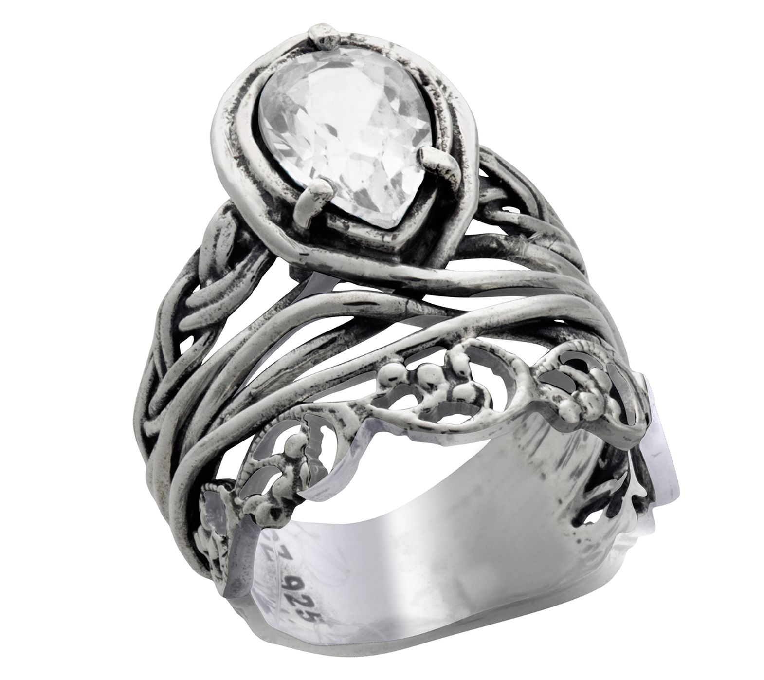 Diamonique 3.25 cttw Teardrop Lace Ring, Sterling Silver