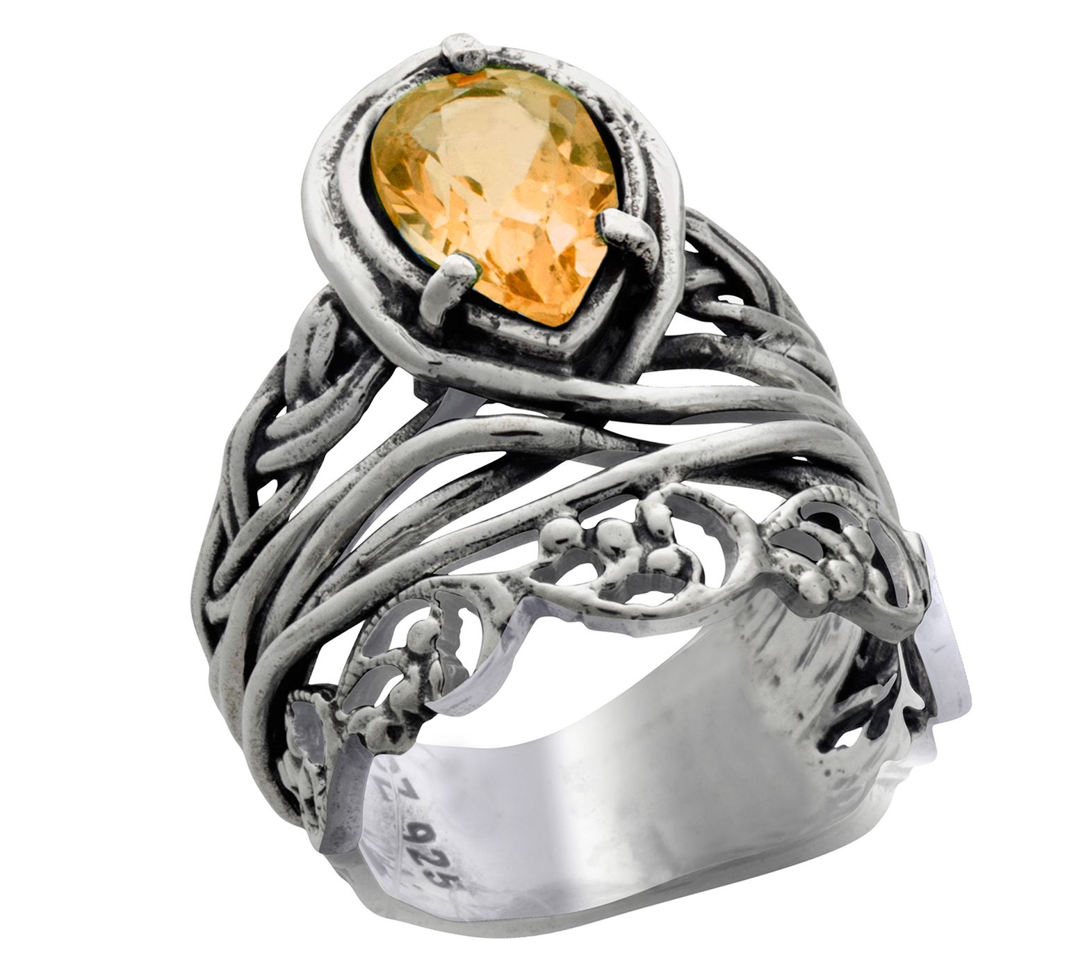 Diamonique 3.25 cttw Teardrop Lace Ring, Sterling Silver