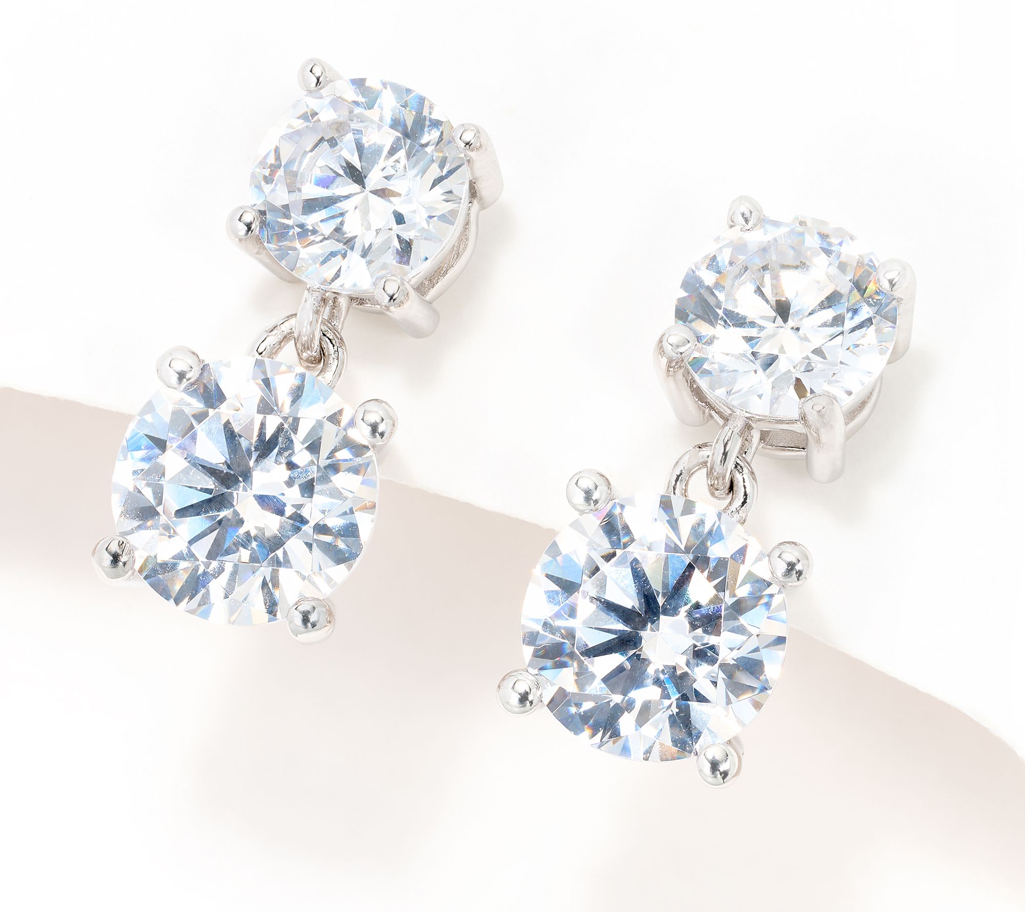 Diamonique Double Stone Dangle Earrings, Sterling Silver