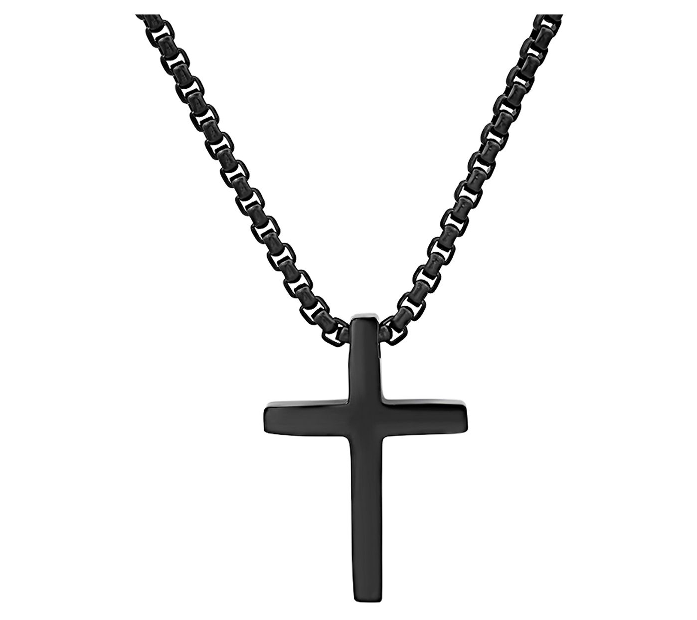 Steel By Design Men's Black IP Cross Pendant w/Box Chain