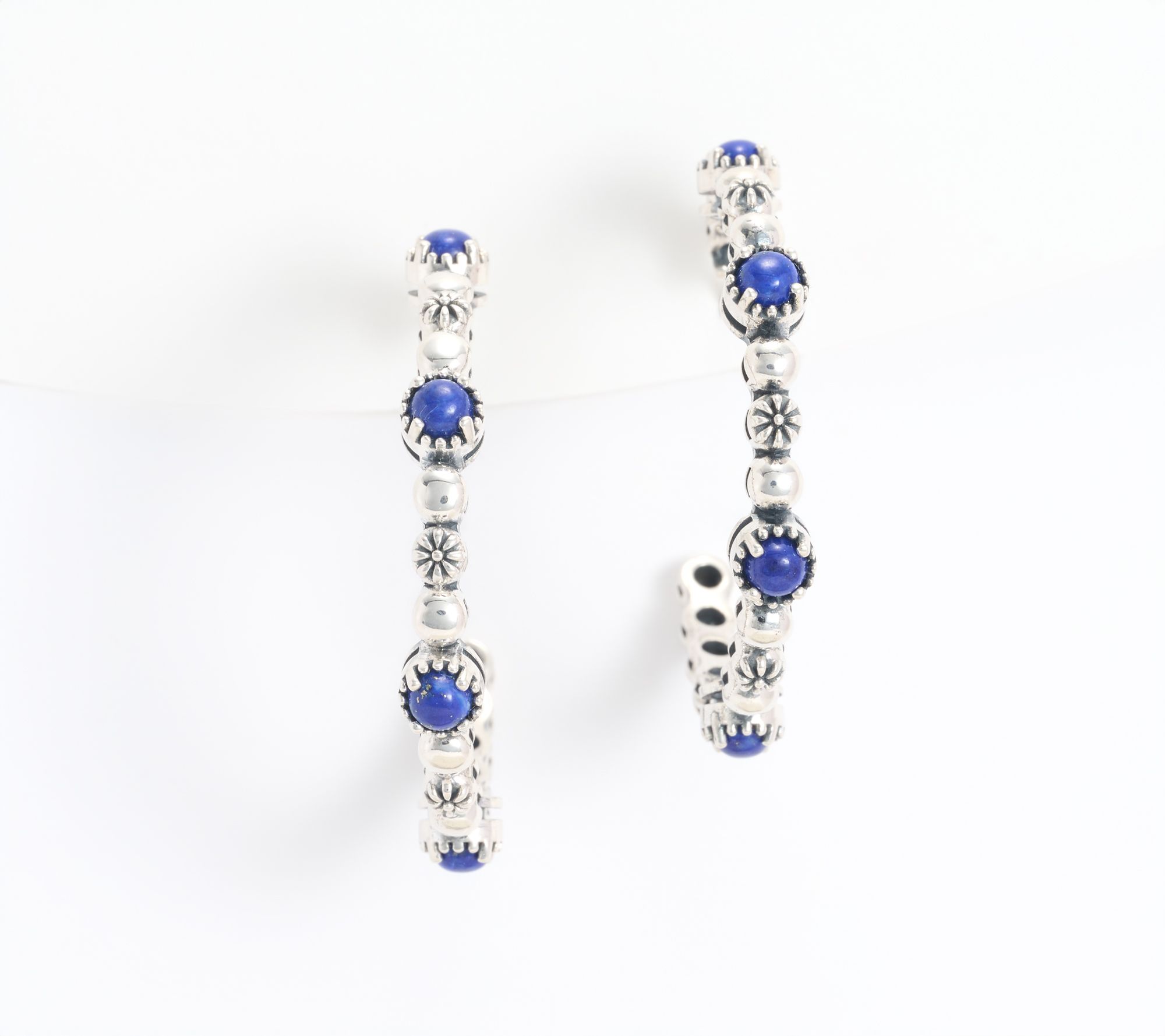 American West Sterling Silver Gemstone Concha 1.5" Tennis Hoop Earrings