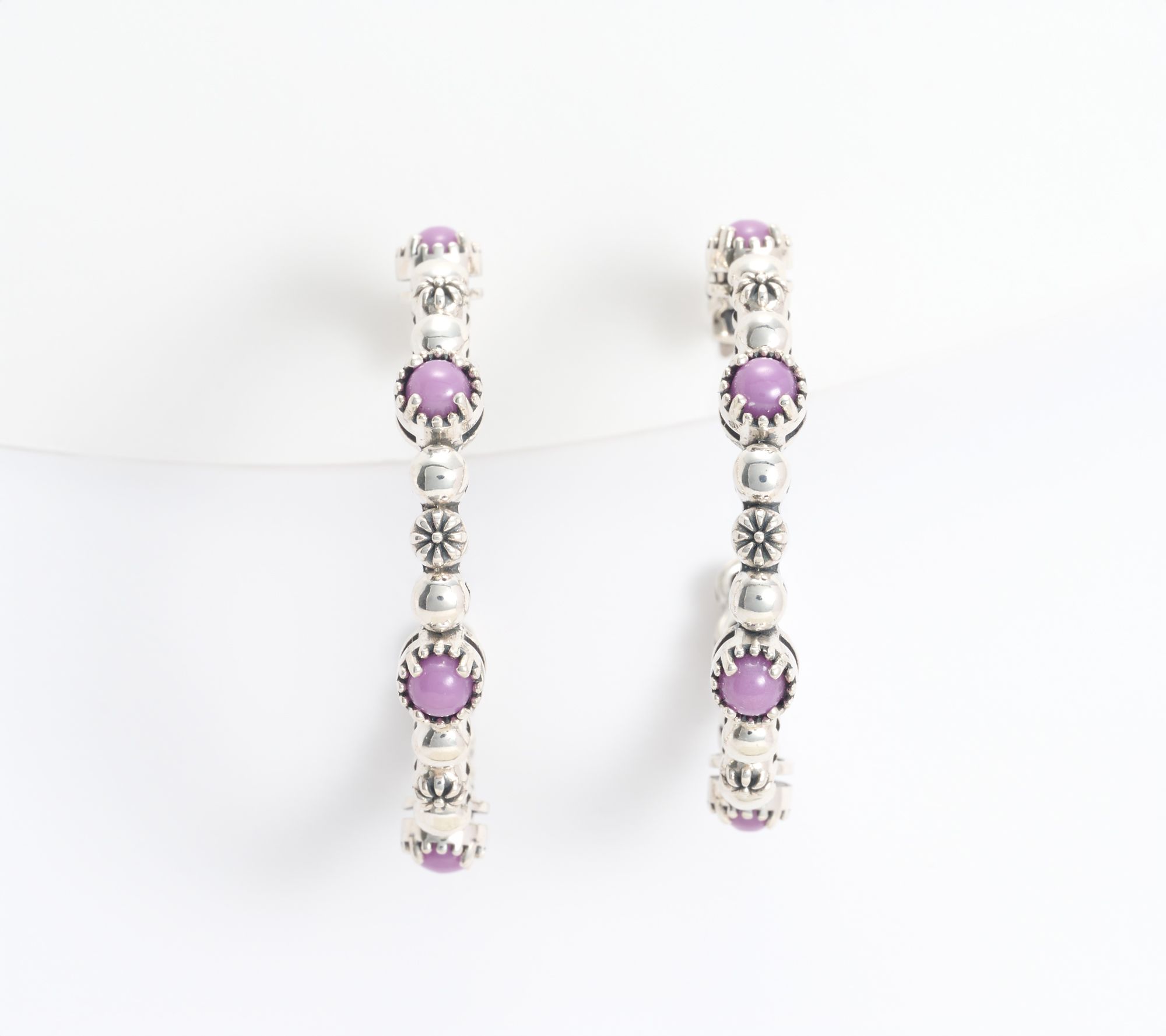 American West Sterling Silver Gemstone Concha 1.5" Tennis Hoop Earrings