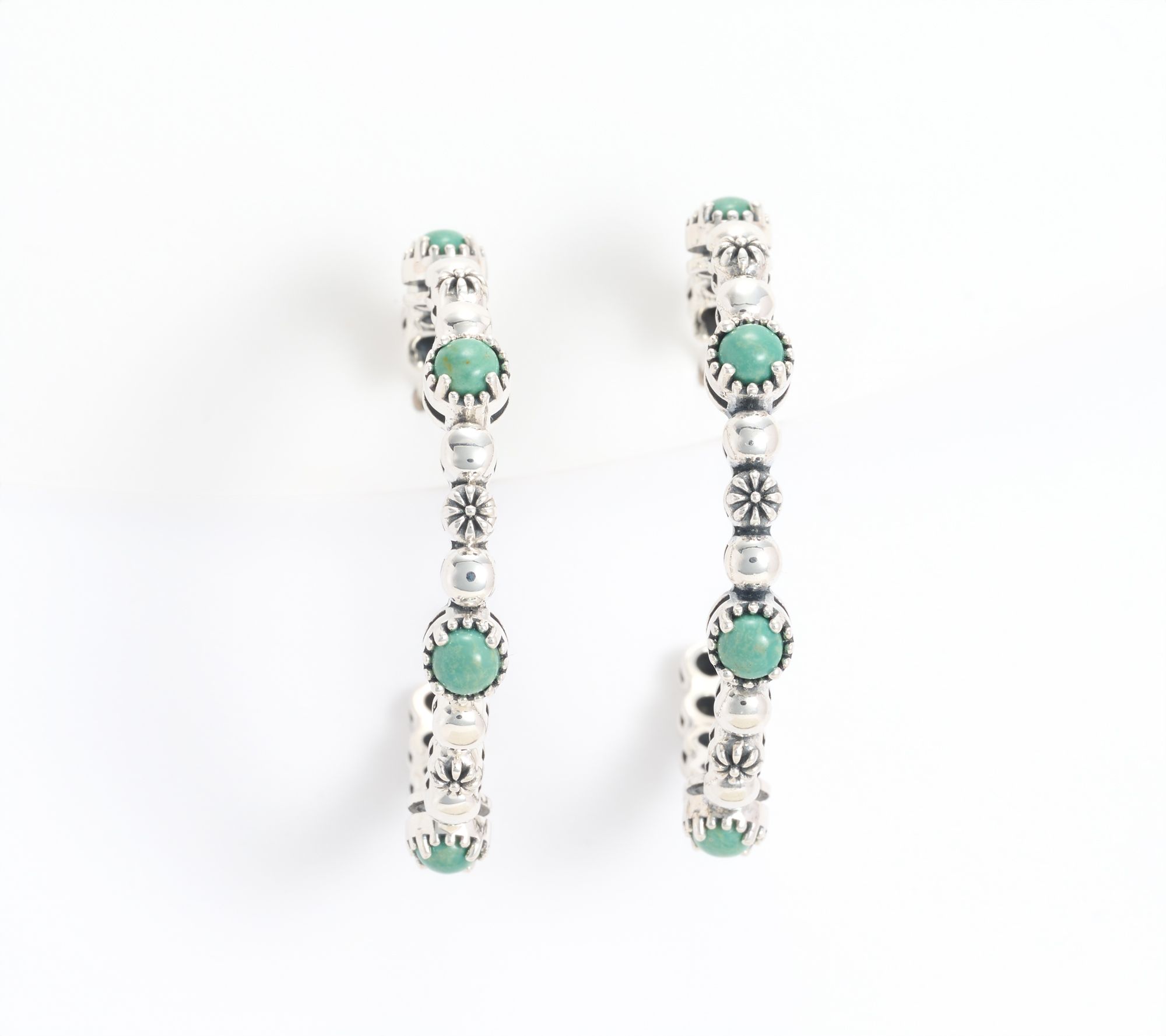 American West Sterling Silver Gemstone Concha 1.5" Tennis Hoop Earrings