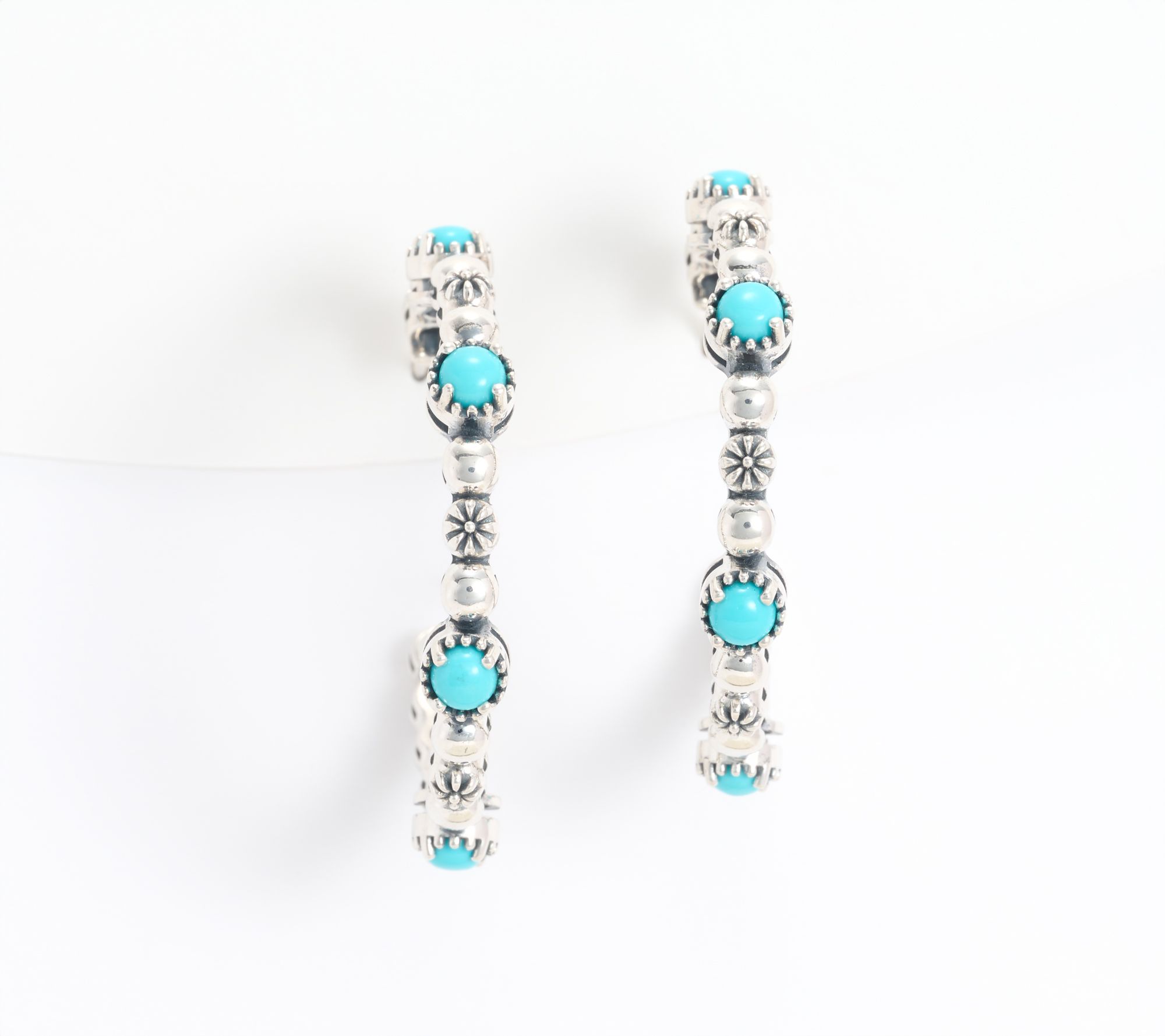 American West Sterling Silver Gemstone Concha 1.5" Tennis Hoop Earrings