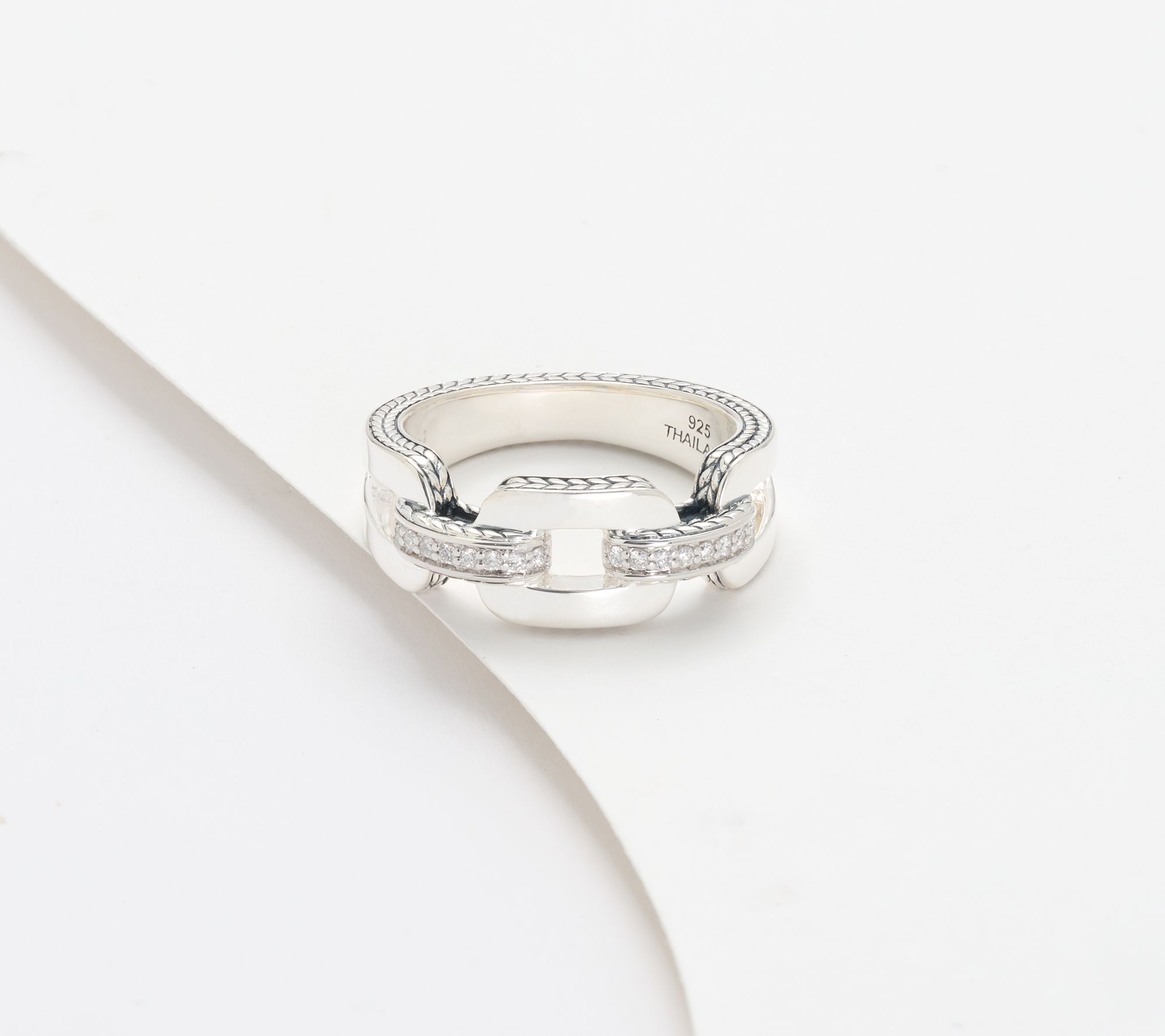 JAI Sterling Silver Pave Diamond Link Ring