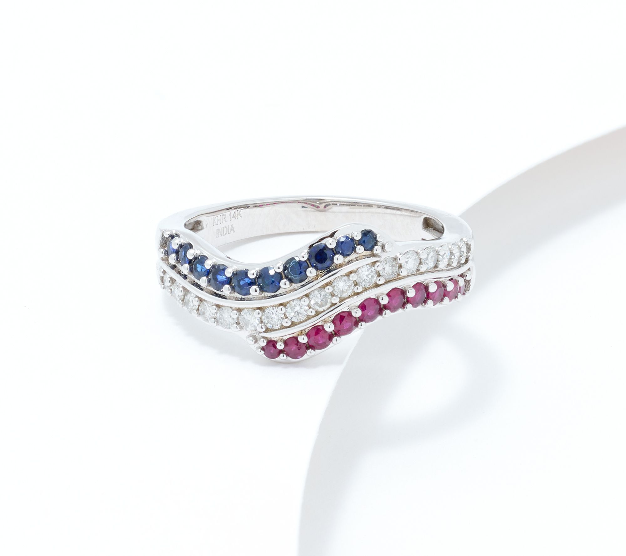 Affinity Gems Blue Sapphire, Ruby, and Diamond Ring, 14K Gold