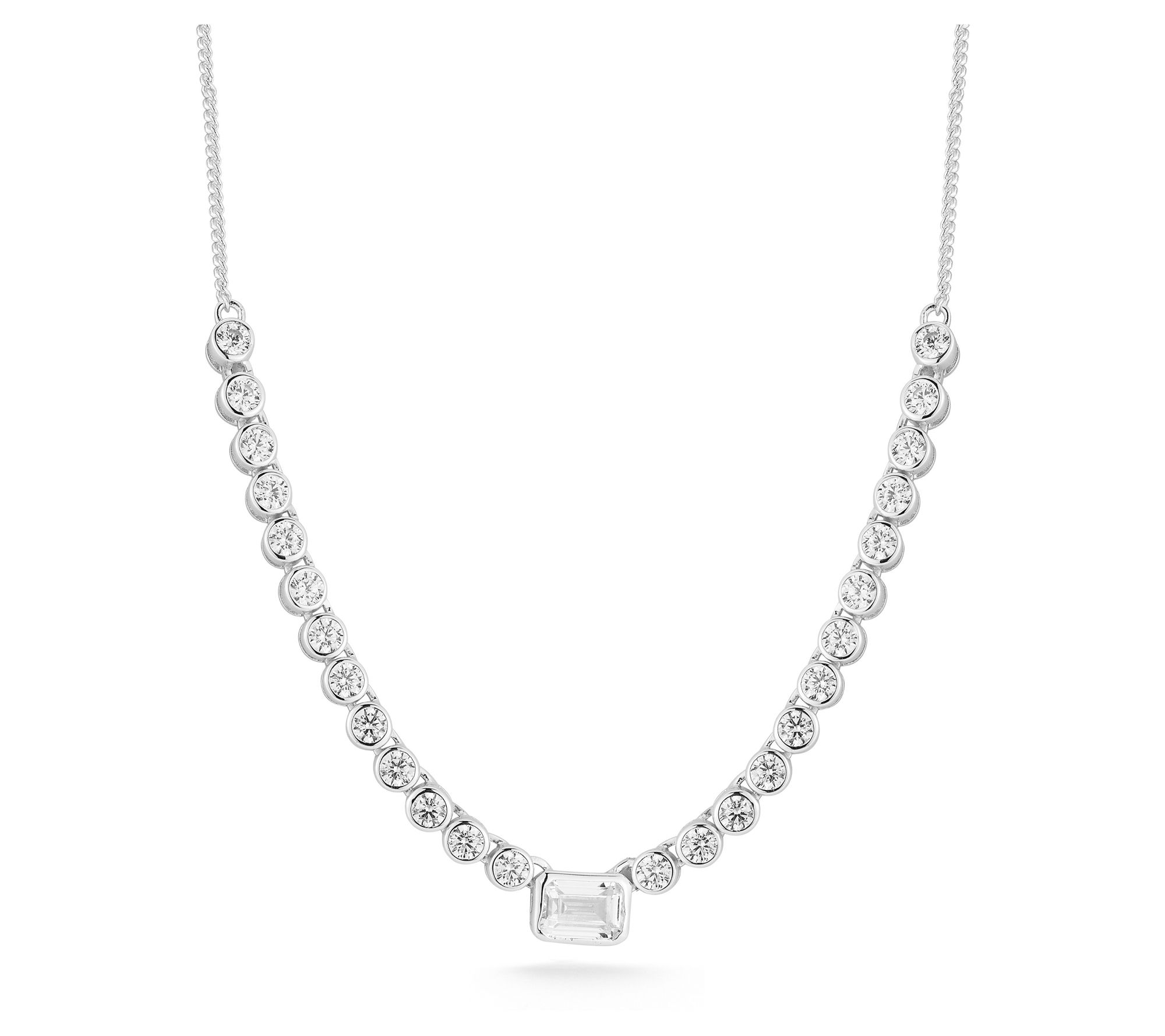 Rachel Zoe Emerald Cut Tennis Necklace, Sterling Silver